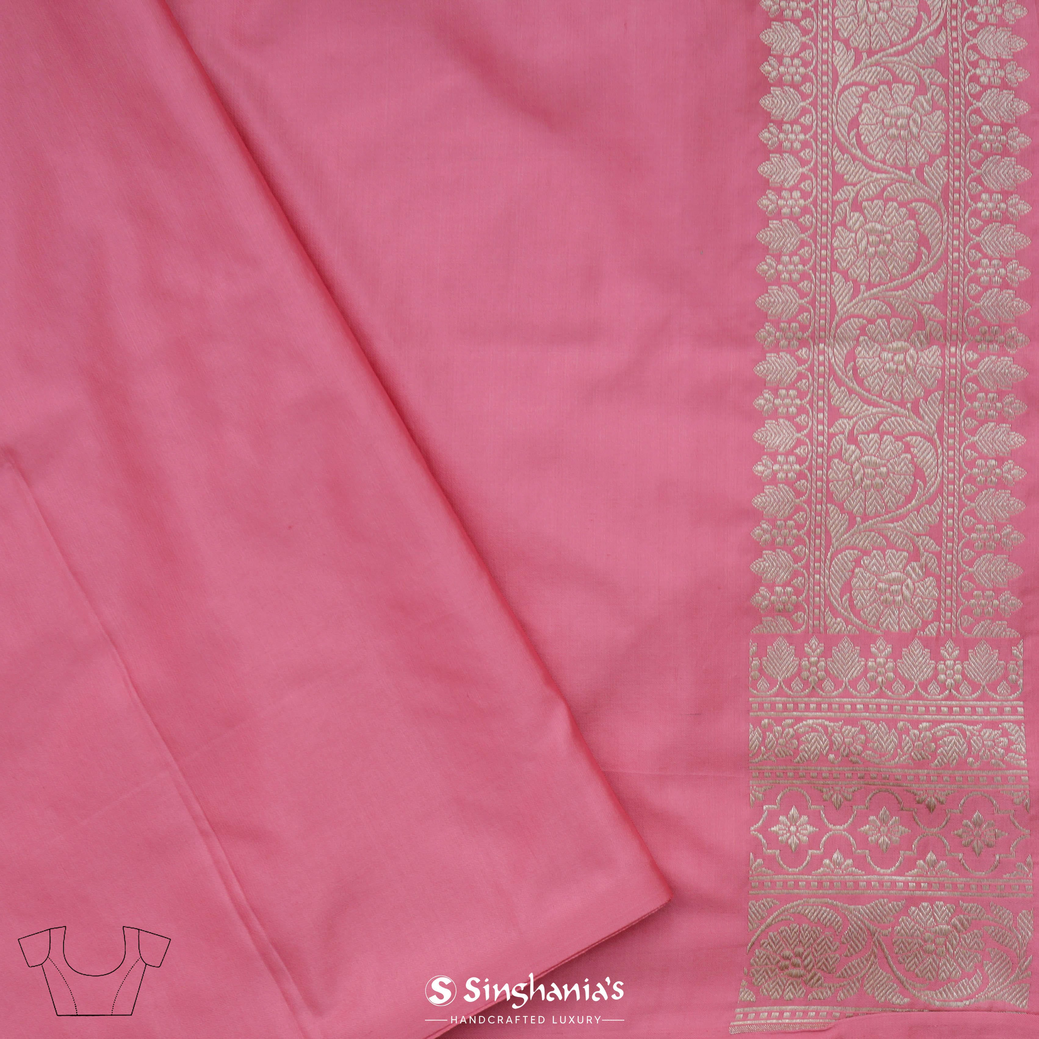 Schauss Pink Banarasi Silk Saree With Floral Jaal Weaving