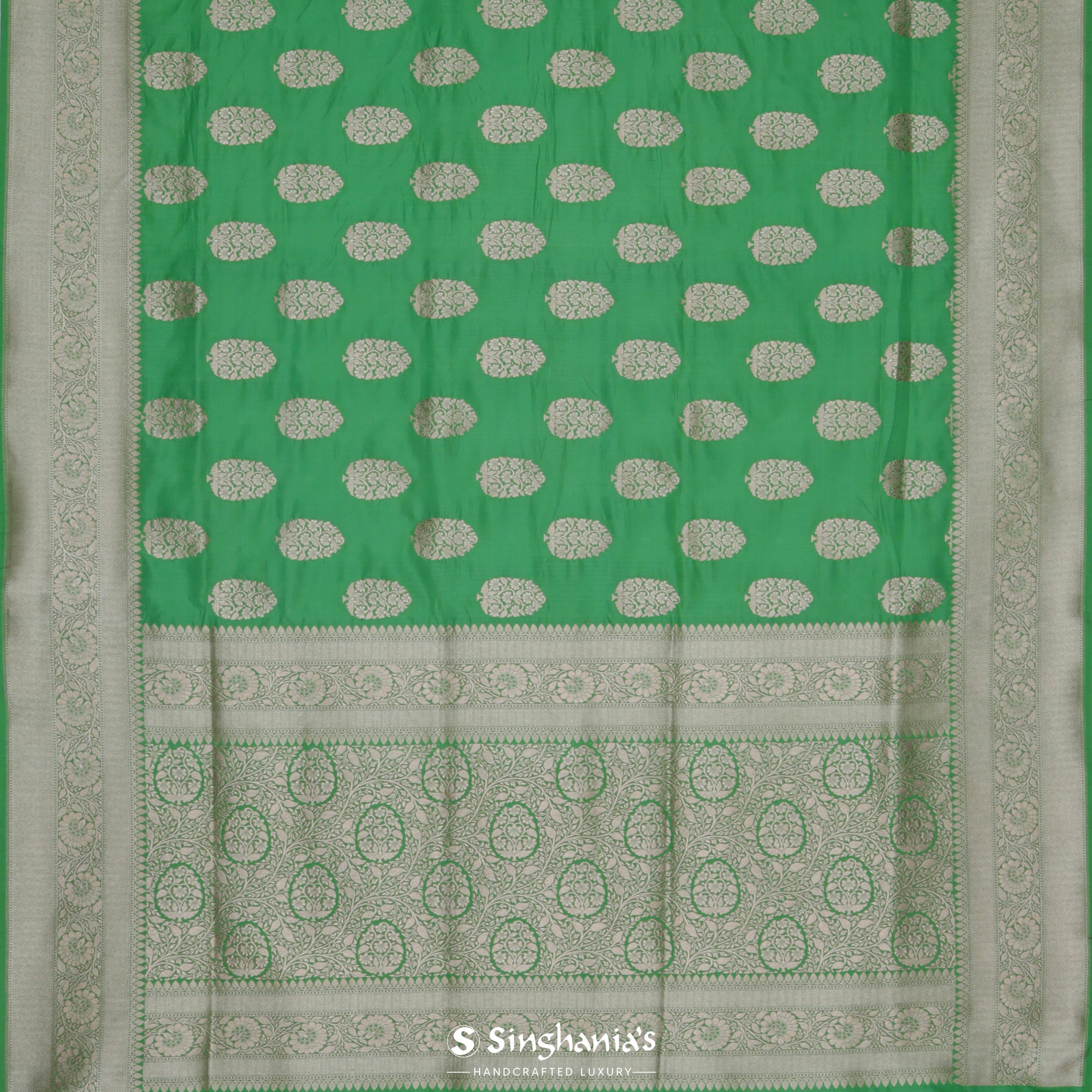 Emerald Green Banarasi Silk Saree With Floral Weaving