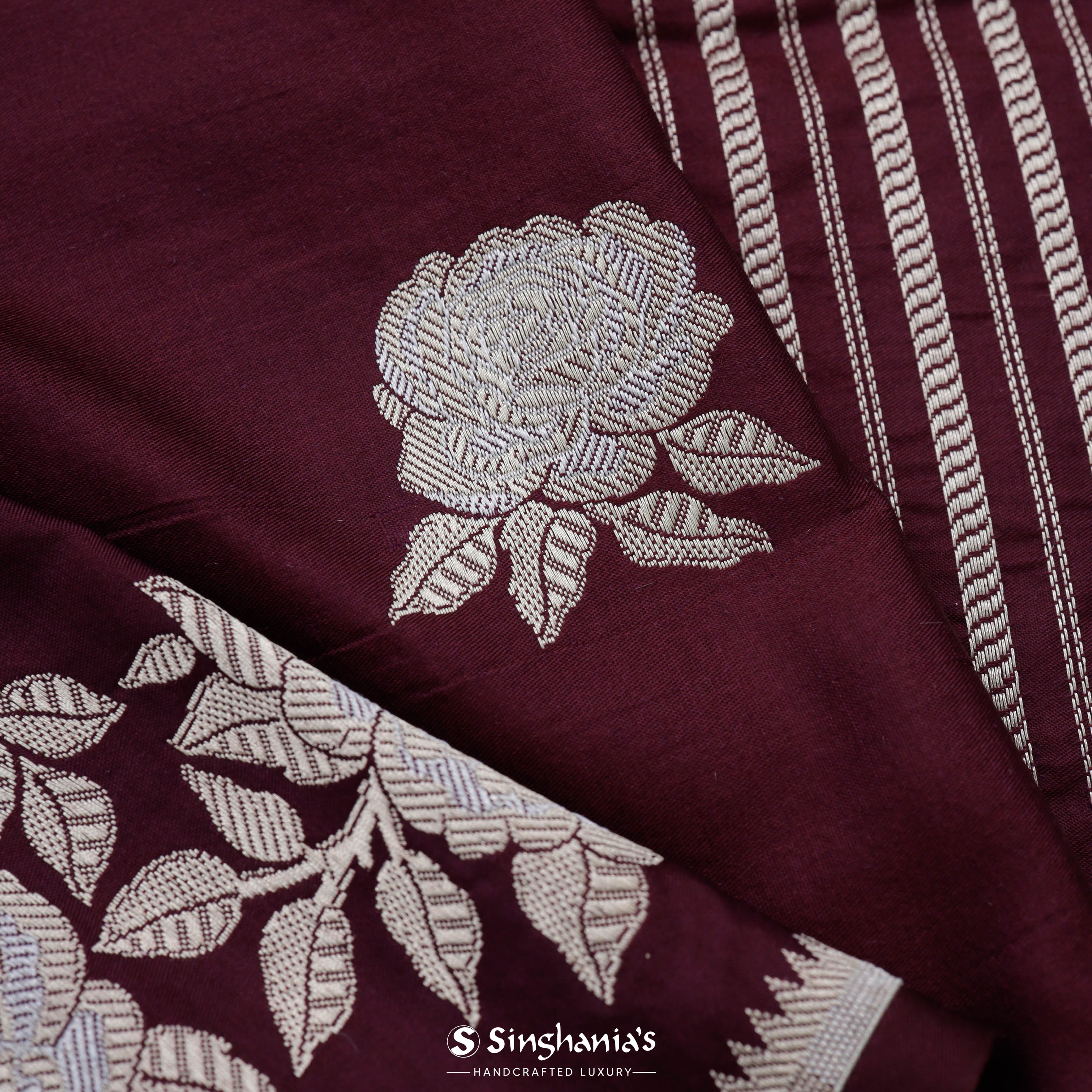 Mulberry Banarasi Satin Saree With Floral Weaving