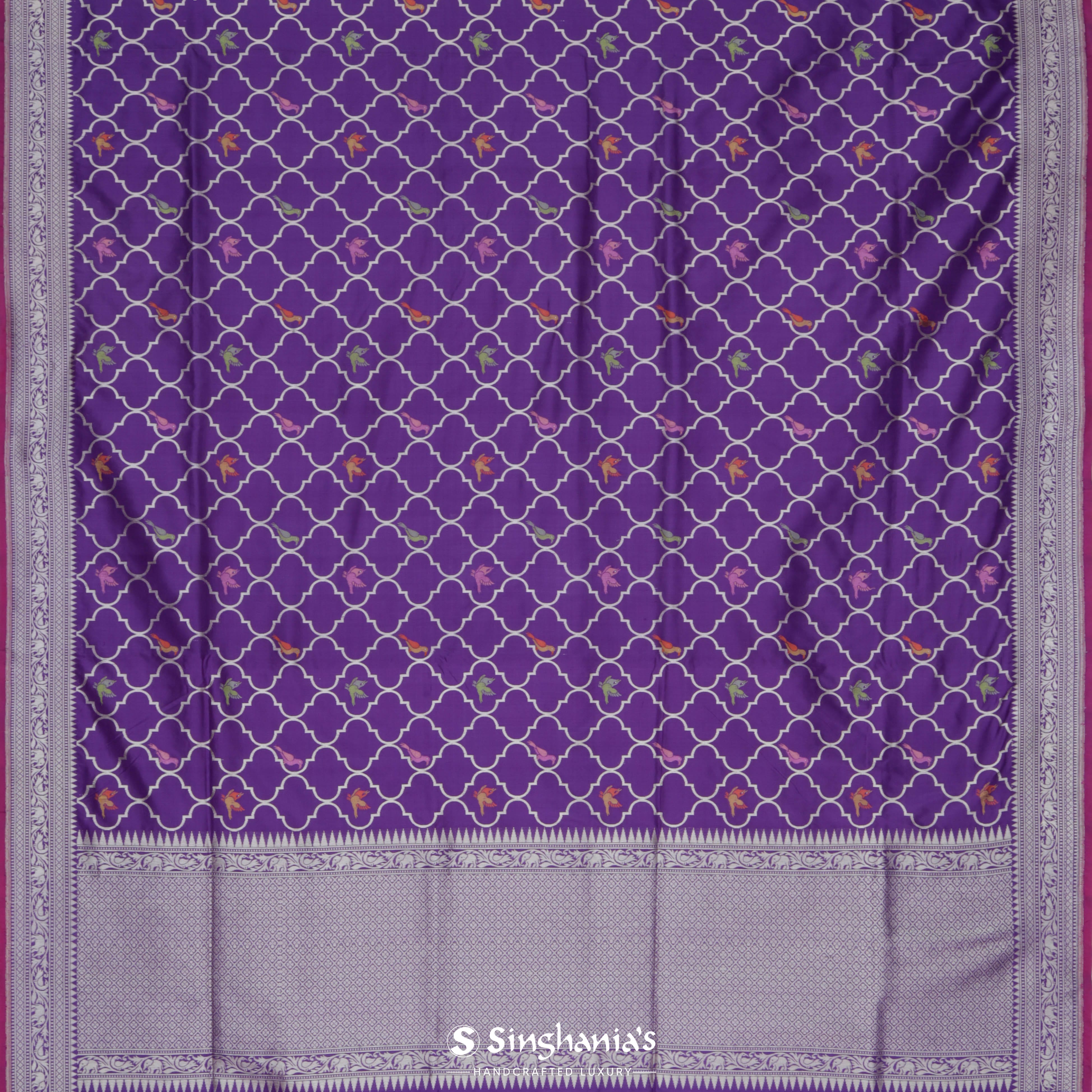 Lakers Purple Banarasi Silk Saree With Bird Weaving