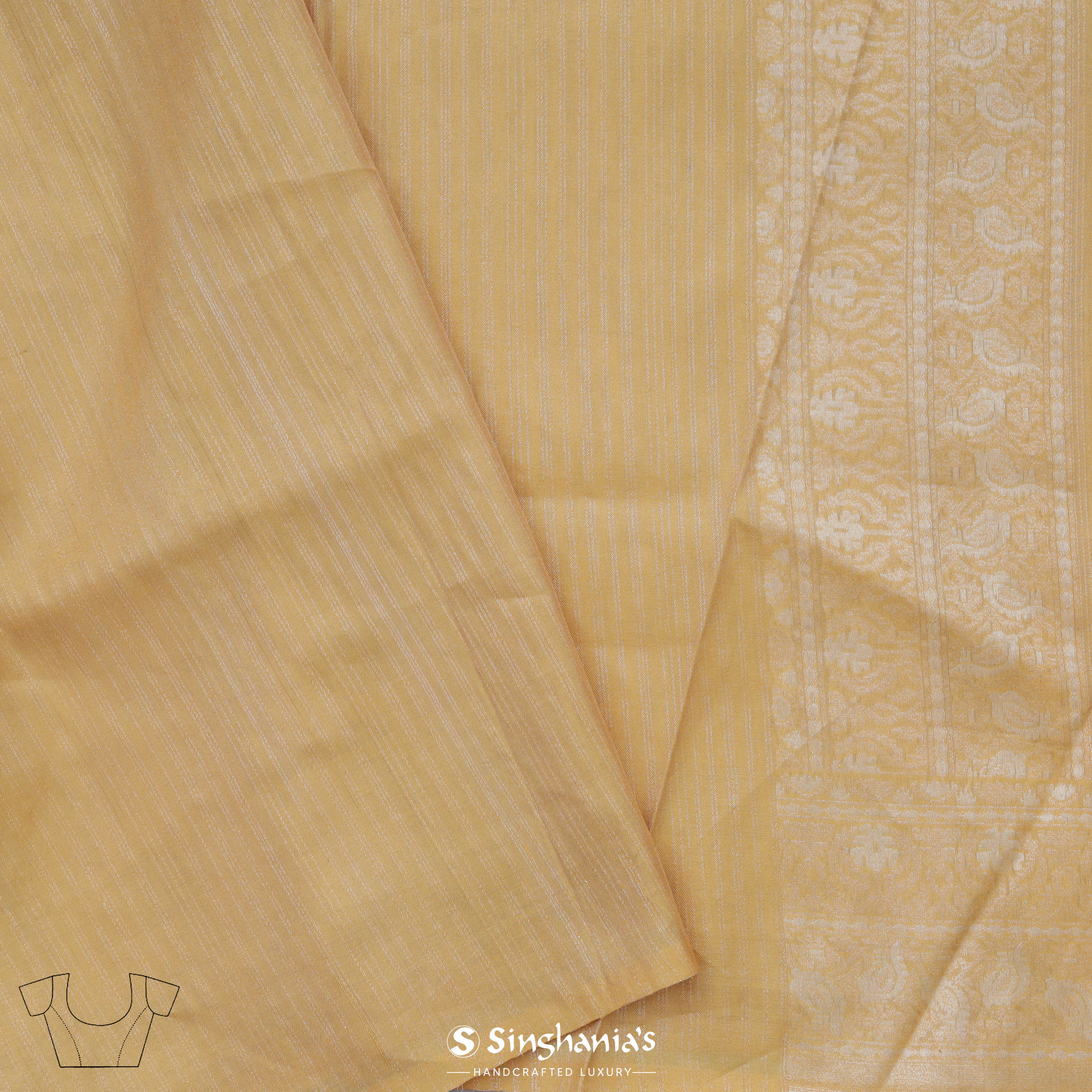 Creamy Corn Yellow Banarasi Tissue Saree With Floral Jaal Weaving