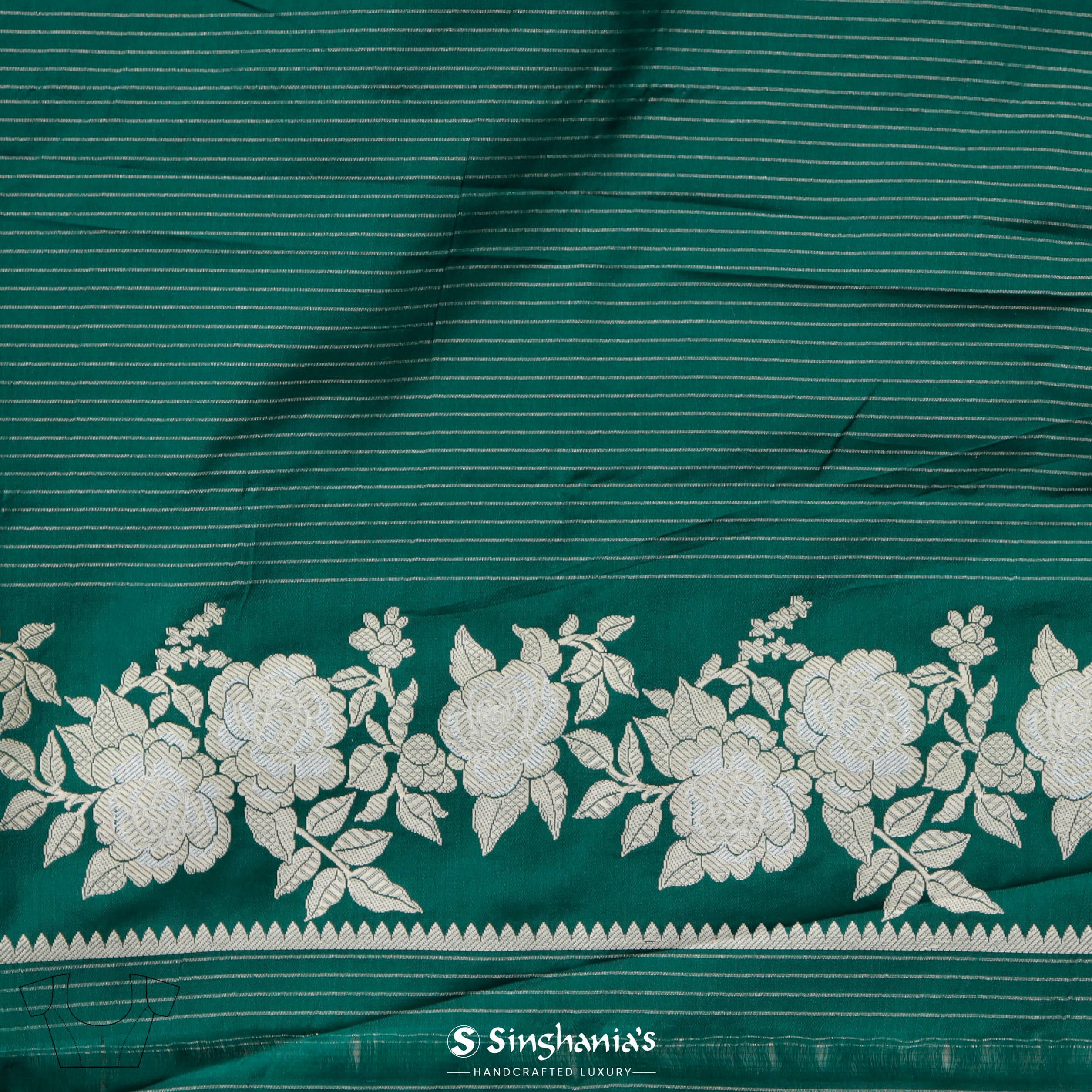 Bottle Green Banarasi Satin Saree With Floral Weaving