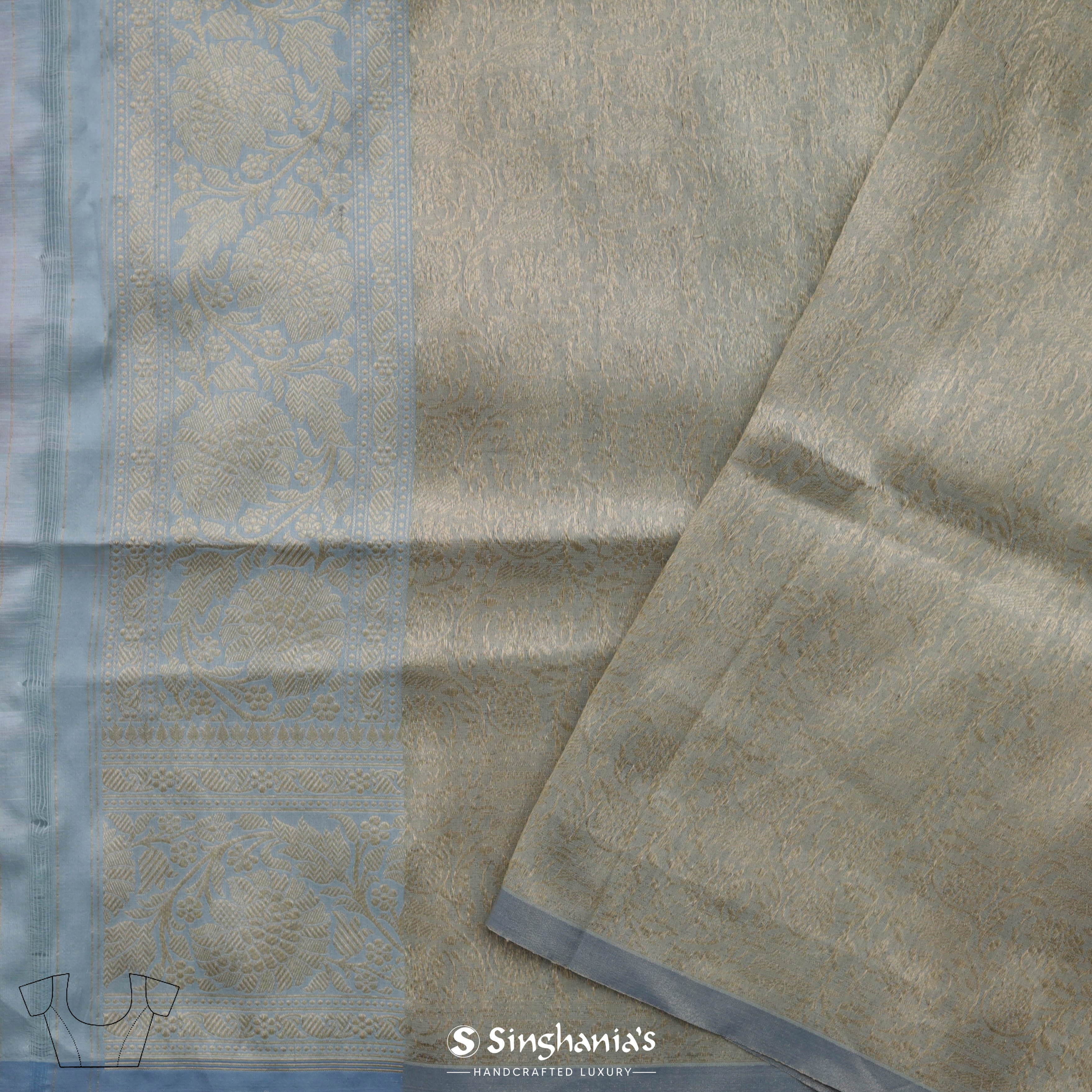 Beau Blue Banarasi Silk Saree With Floral Weaving