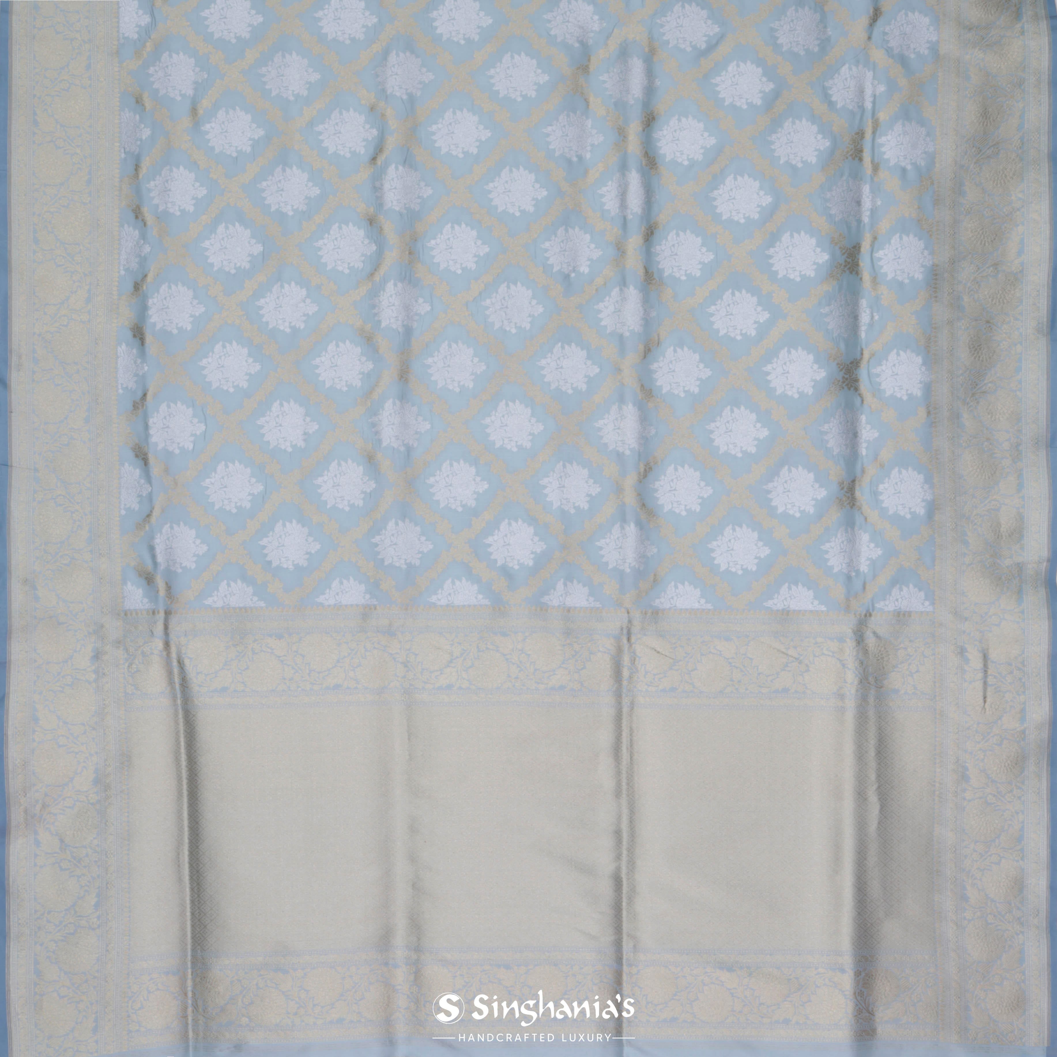 Beau Blue Banarasi Silk Saree With Floral Weaving