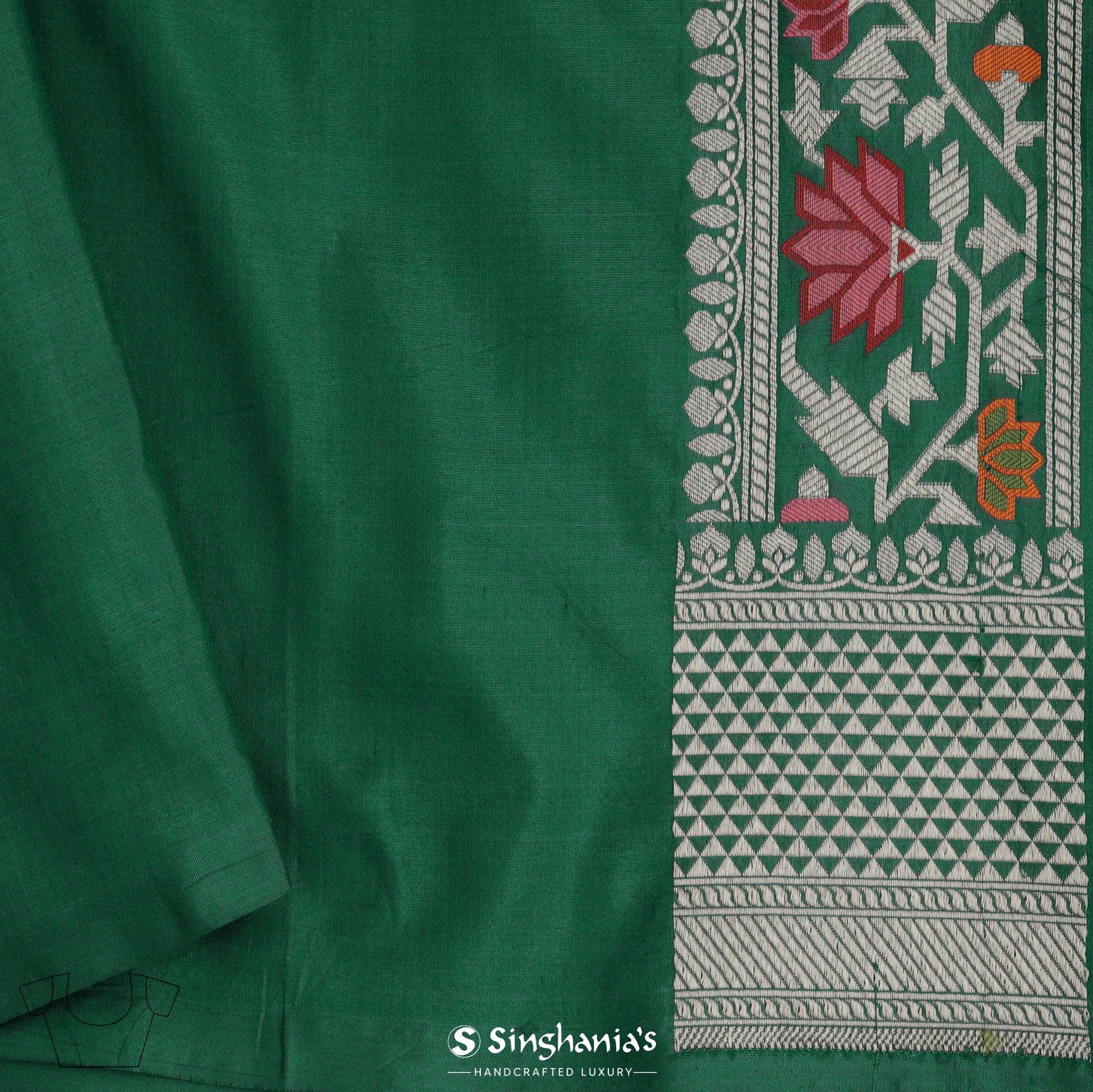 Dark Spring Green Banarasi Silk Saree With Floral Jaal Weaving