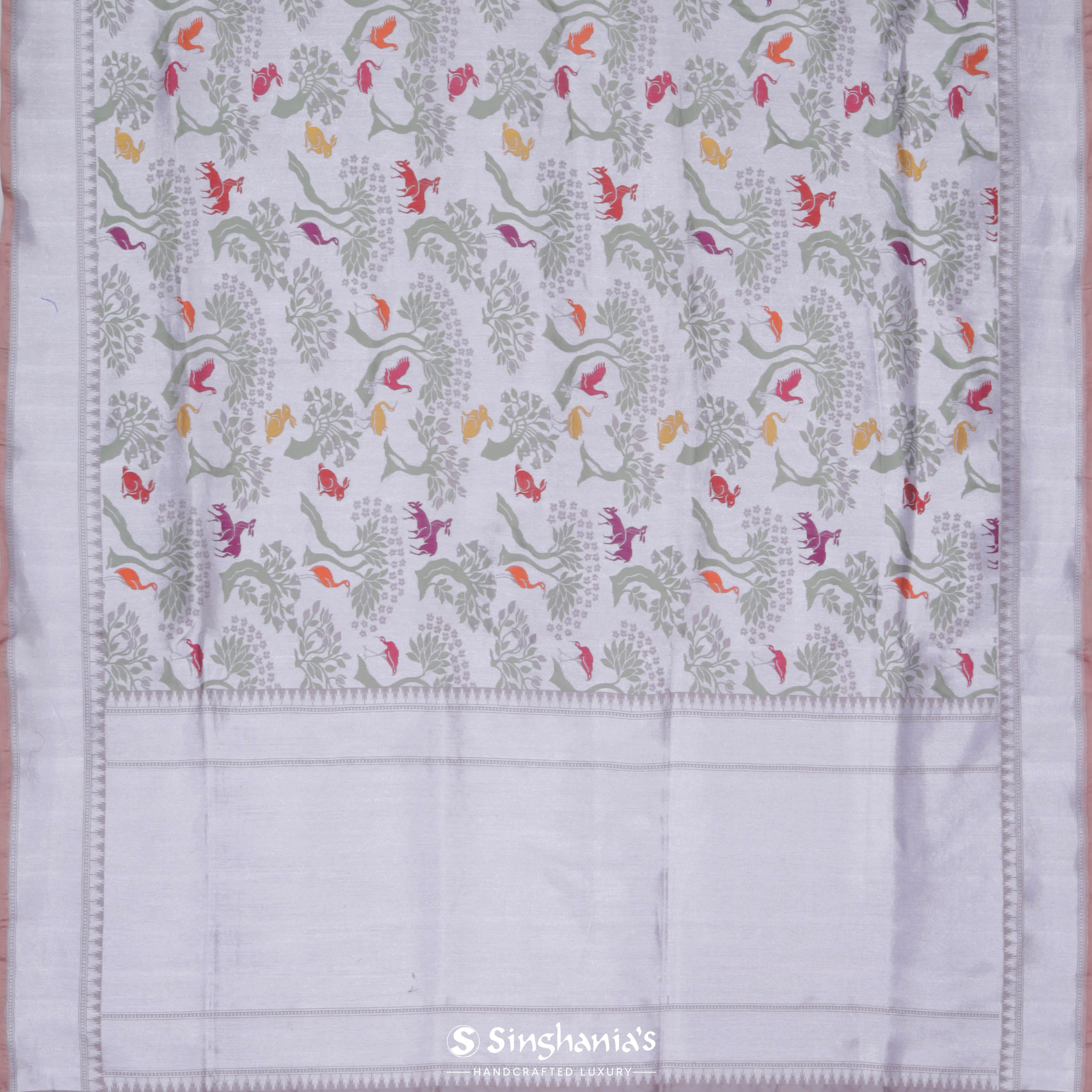 Languid Lavender Banarasi Tissue Saree With Floral Jaal Weaving