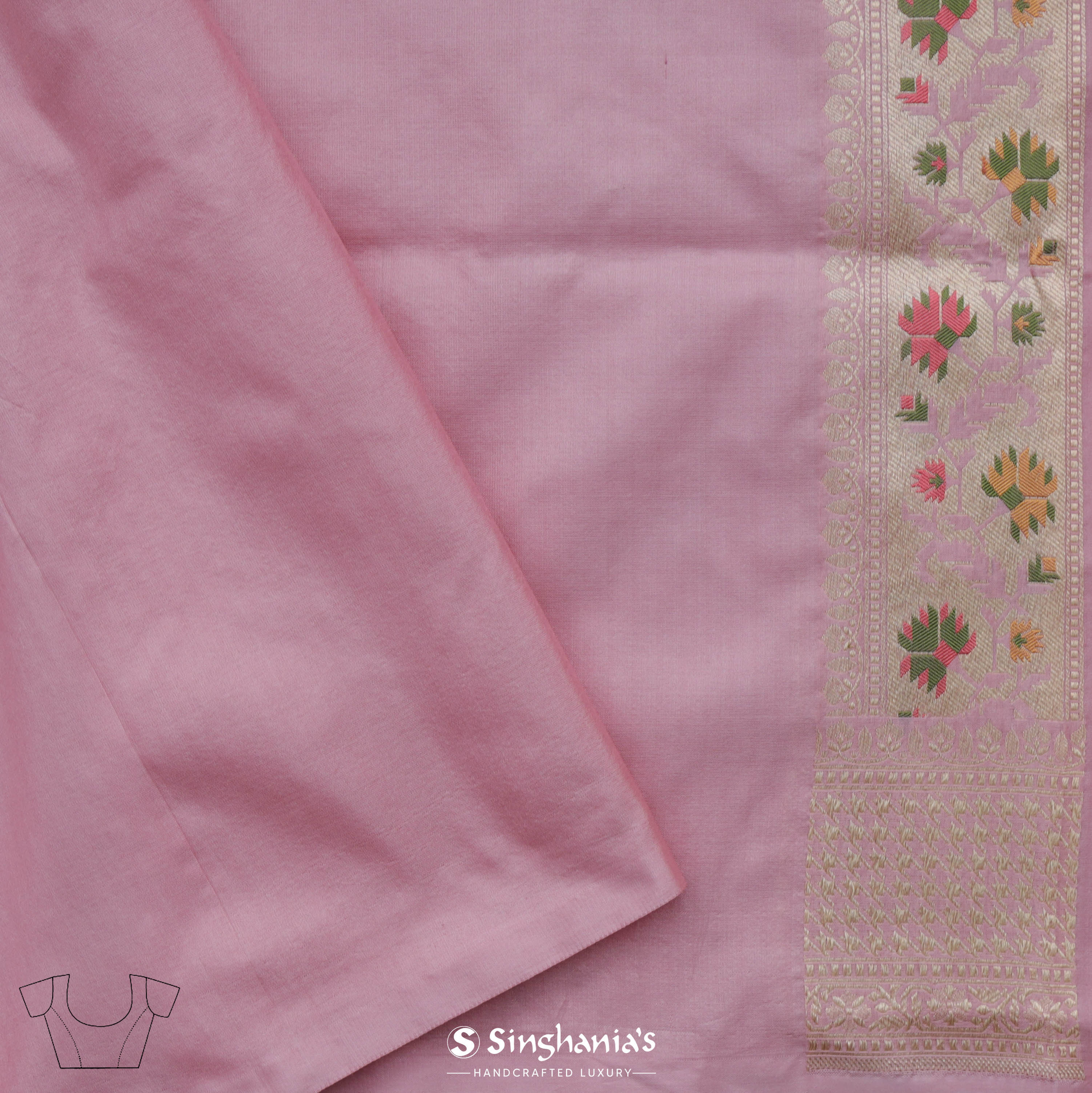 Pink Pearl Banarasi Silk Saree With Floral Jaal Design