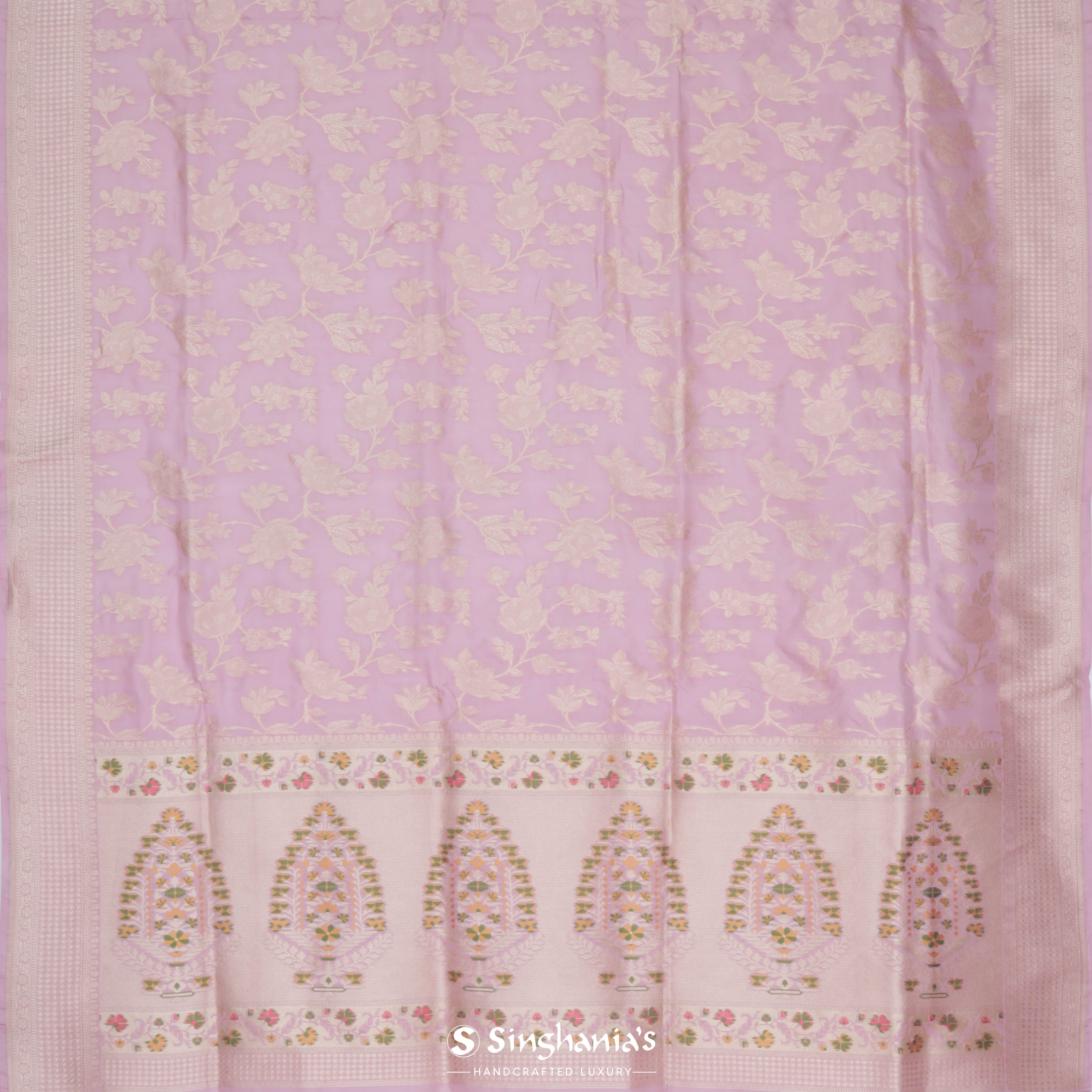Pink Pearl Banarasi Silk Saree With Floral Jaal Design