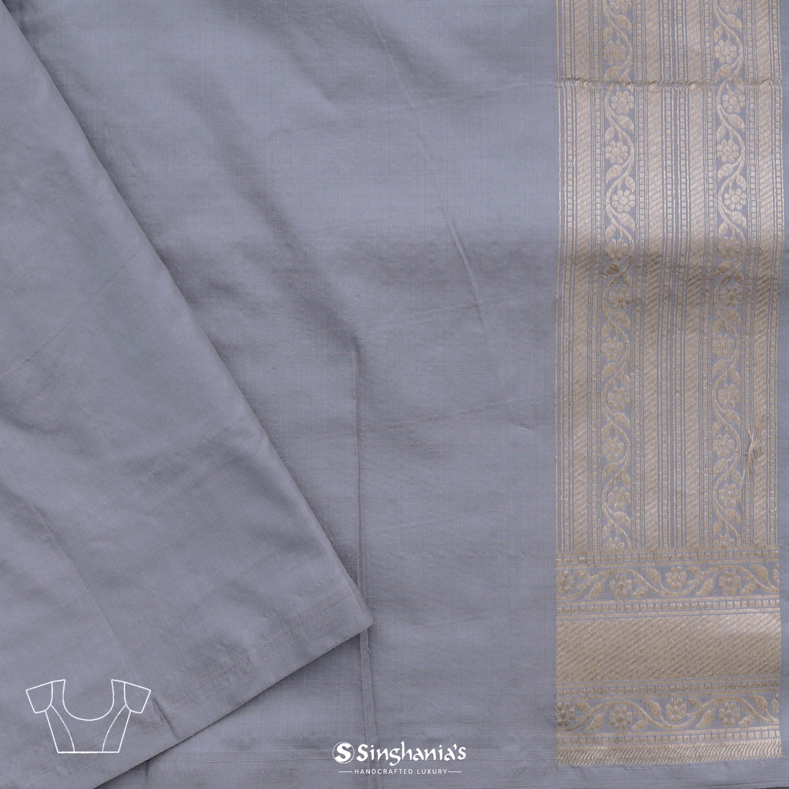 Pale Blue Silk Banarasi Saree With Floral Pattern