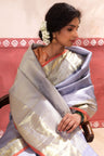 Lavender Grey Kanjivaram Silk Saree With Tiny Buttis
