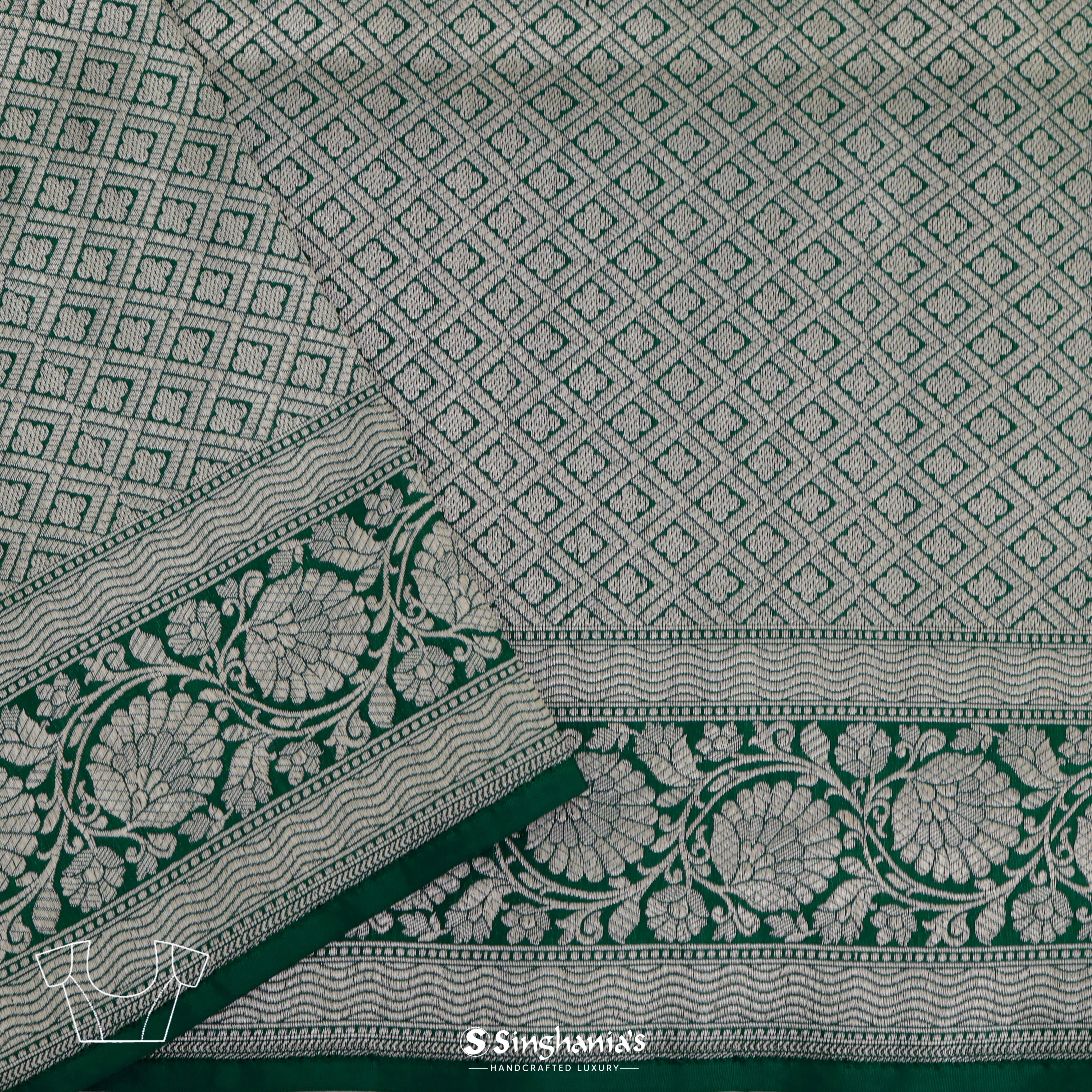 Hunter Green Silk Banarasi Saree With Floral Jaal Pattern