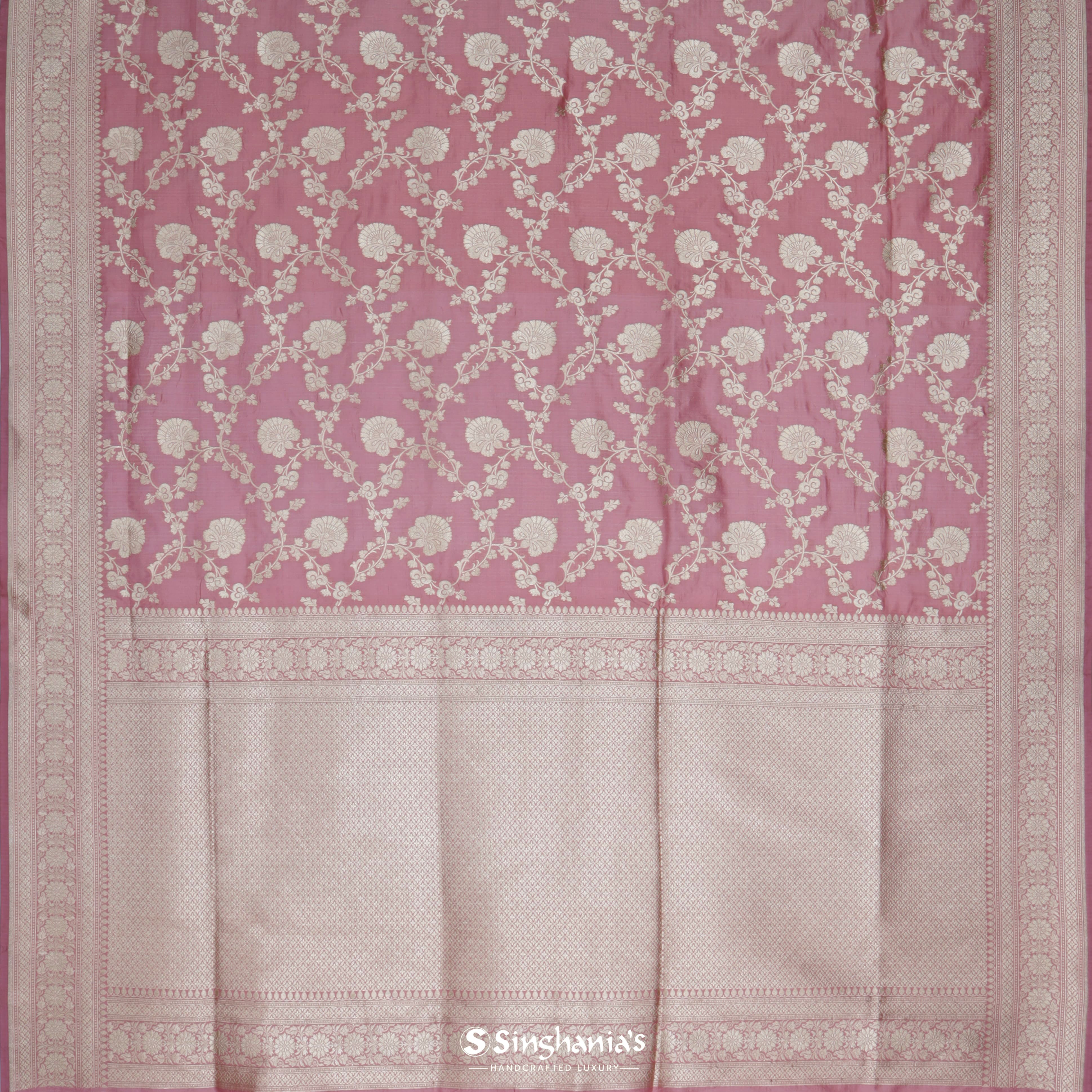 Blush Pink Silk Banarasi Saree With Floral Jaal Pattern