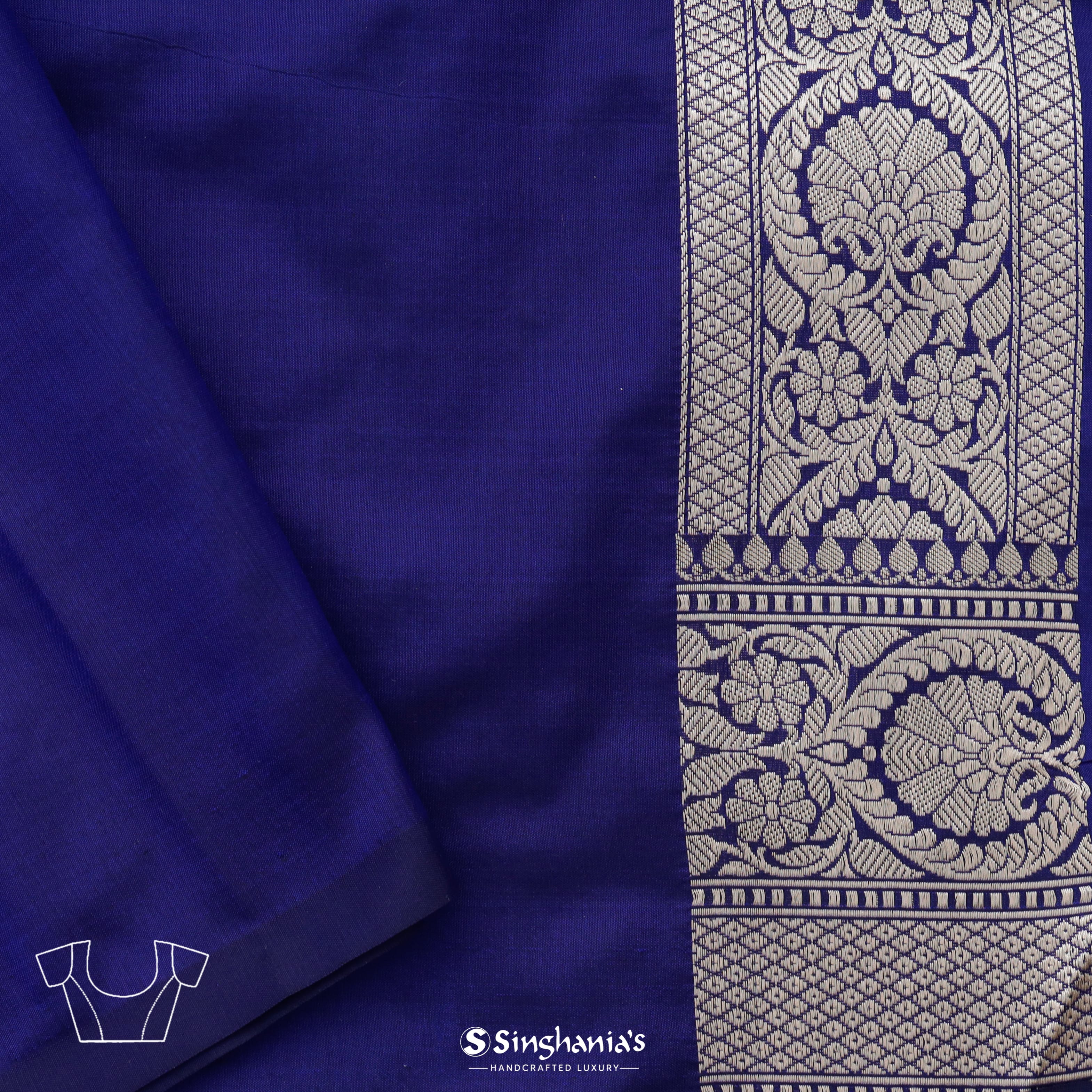 Deep Blue Silk Banarasi Saree With Floral Buttas