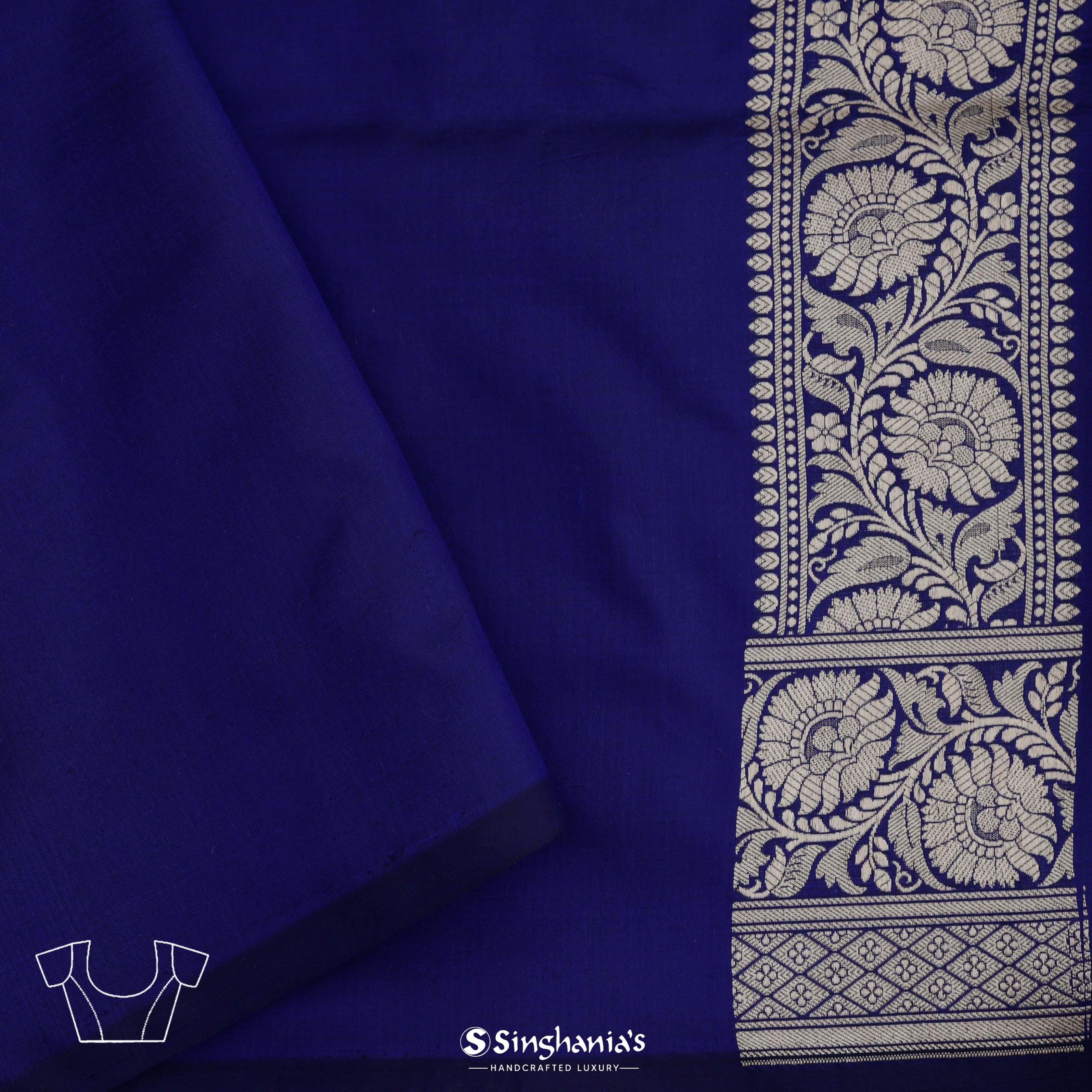 Deep Blue Silk Banarasi Saree With Floral Jaal Pattern