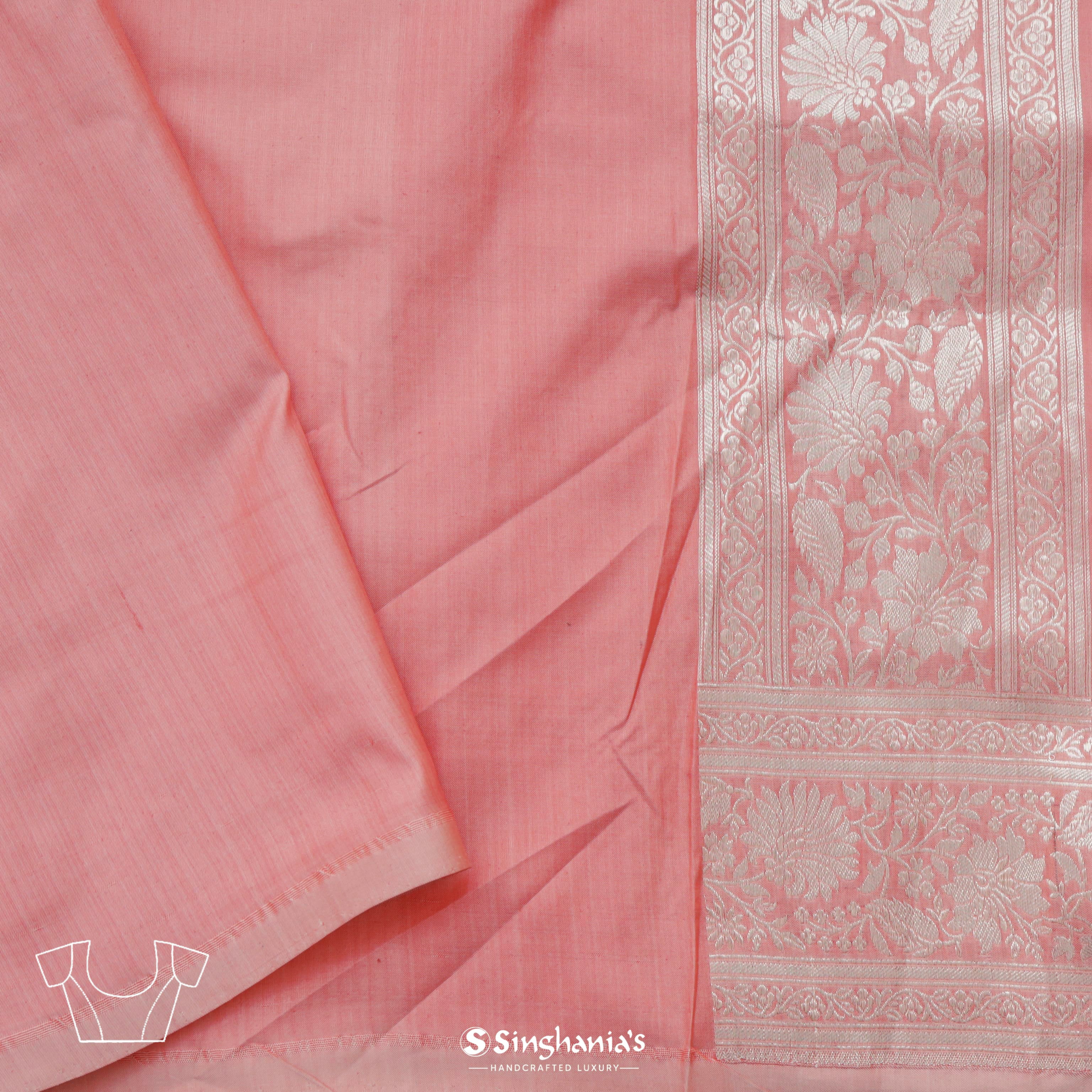Baby Pink Silk Banarasi Saree With Floral Pattern
