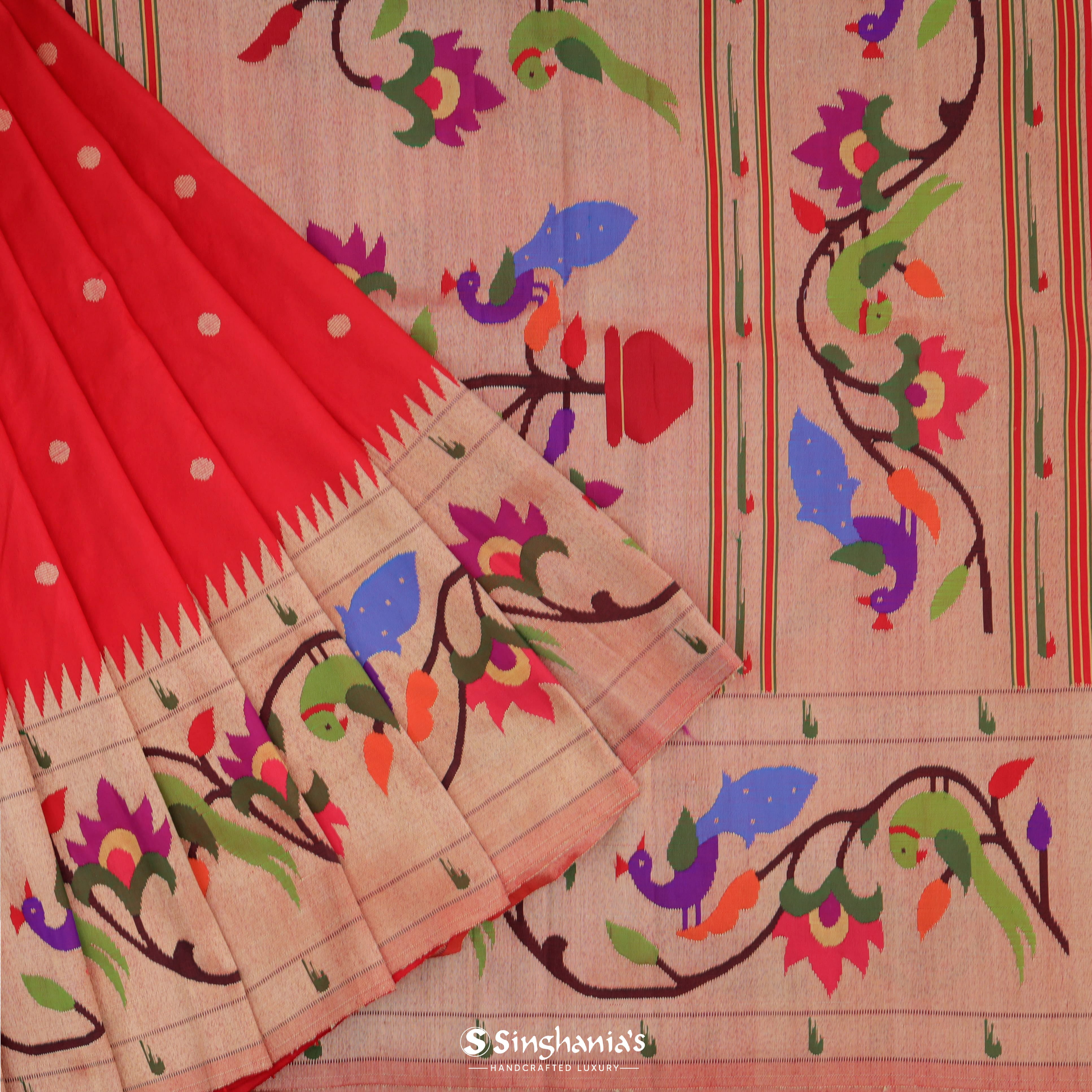 Red Paithani Handloom Silk Saree