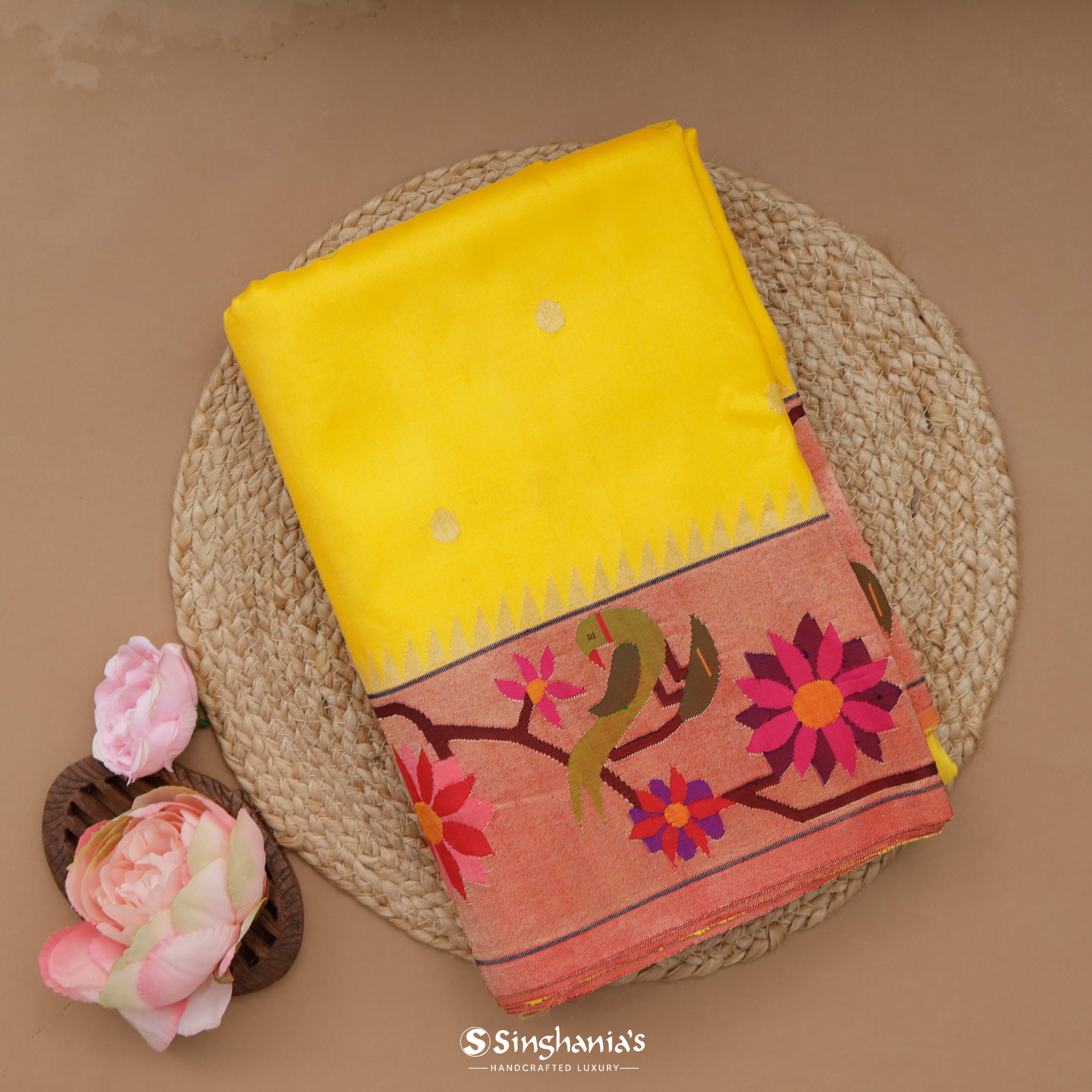 Bumblebee Yellow Paithani Handloom Silk Saree