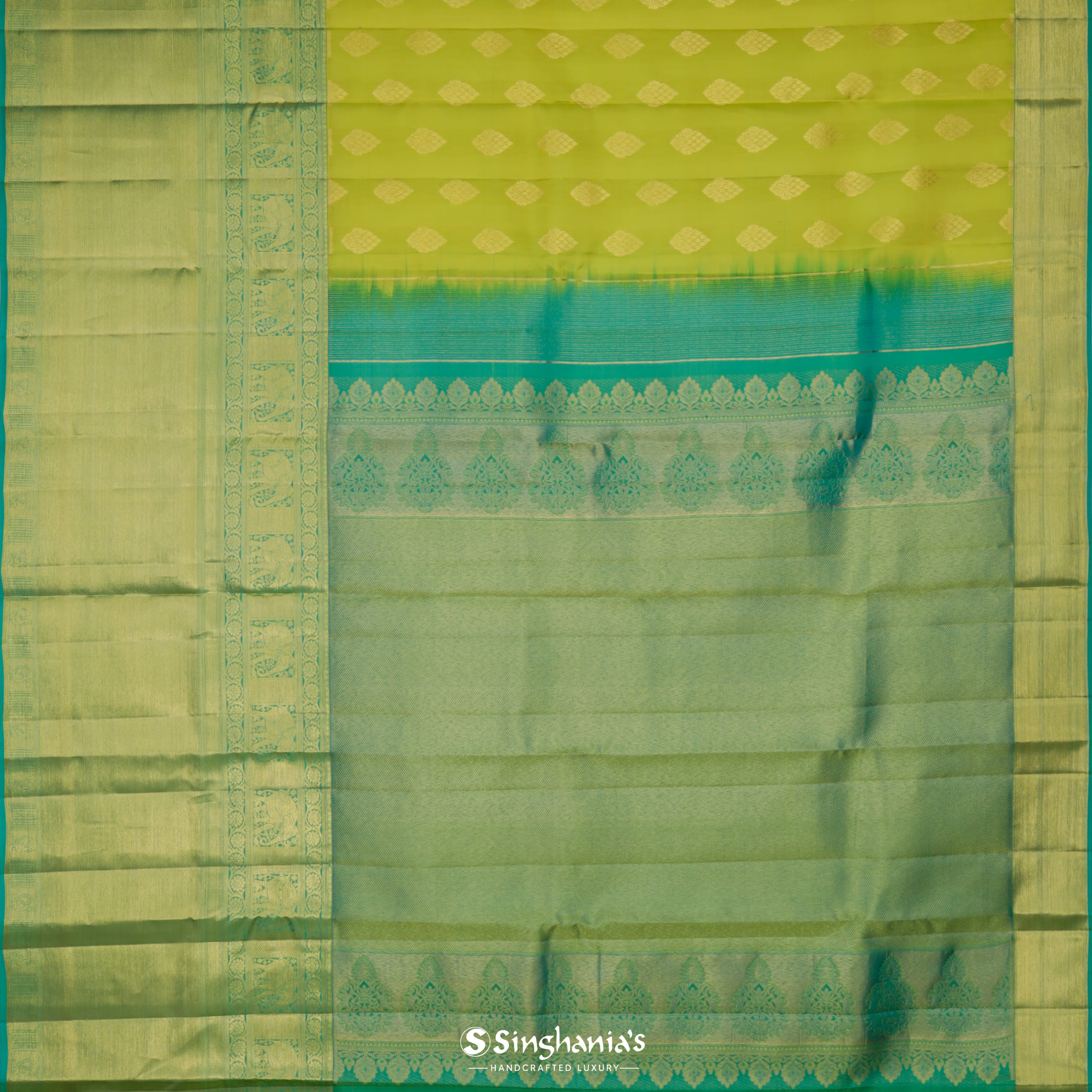 Parrot Green Kanjivaram Silk Saree With Tiny Buttis