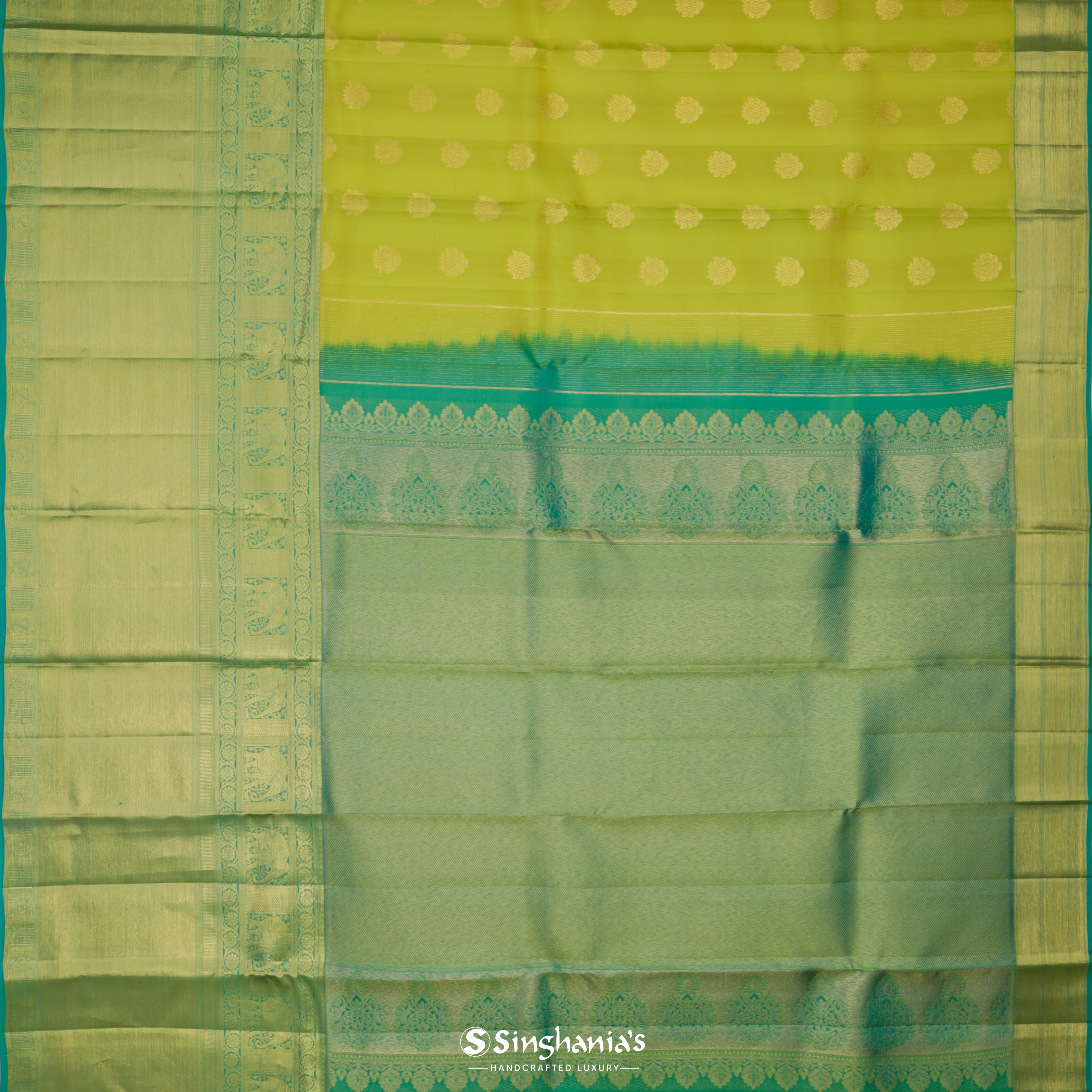 Lime Green Kanjivaram Silk Saree With Tiny Buttis