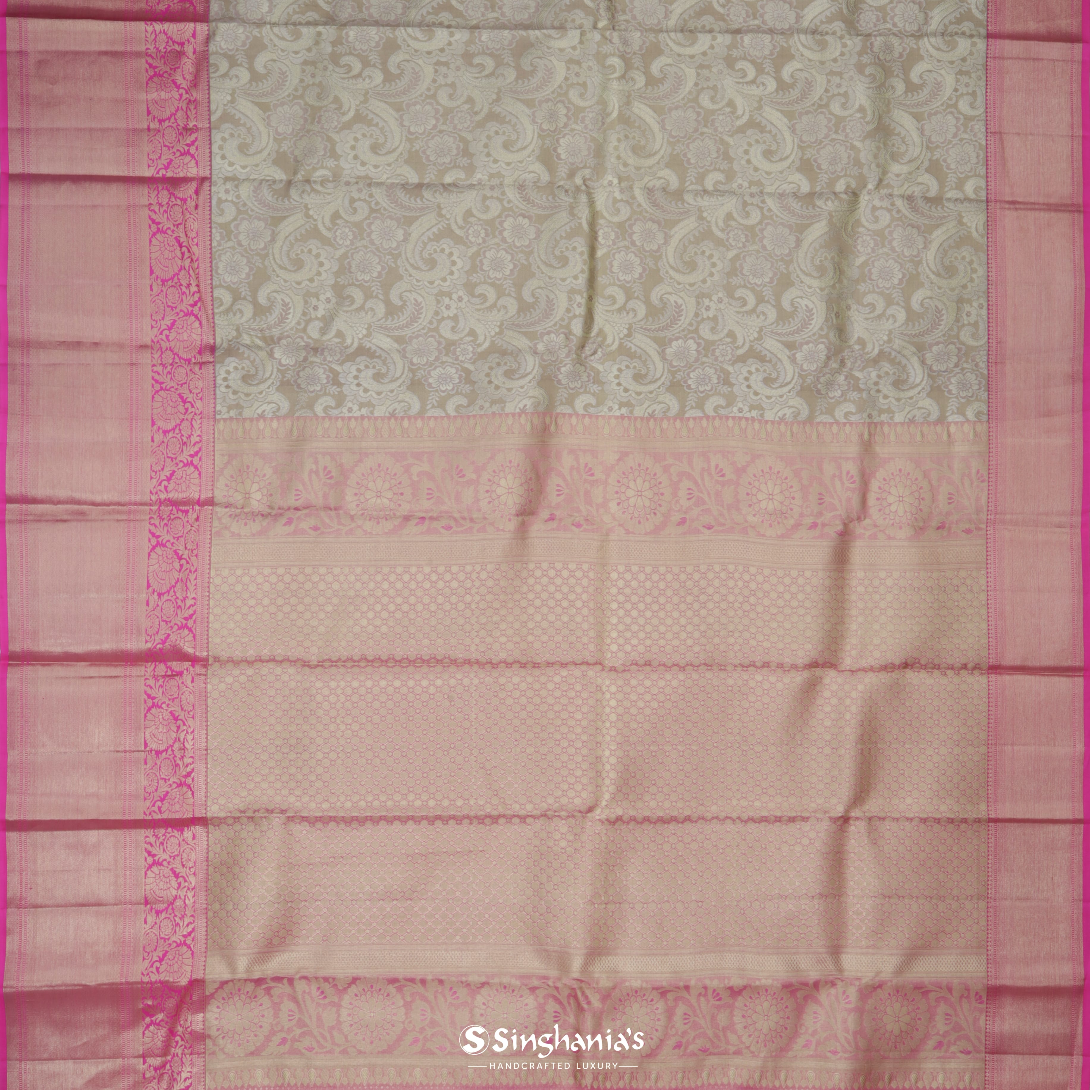 Pastel Pink Kanjivaram Silk Saree With Floral Jaal Pattern – Cherrypick