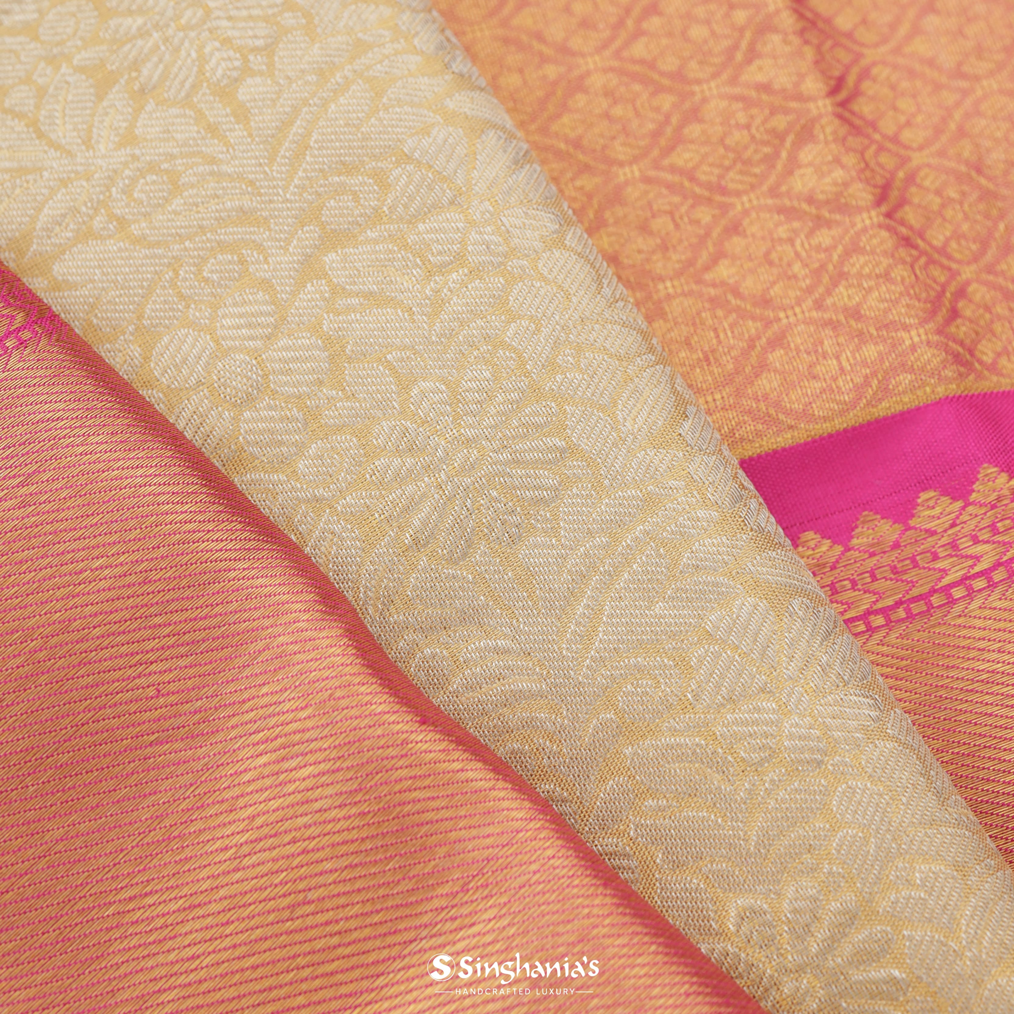 Light Yellow Kanjivaram Silk Saree With Floral Pattern