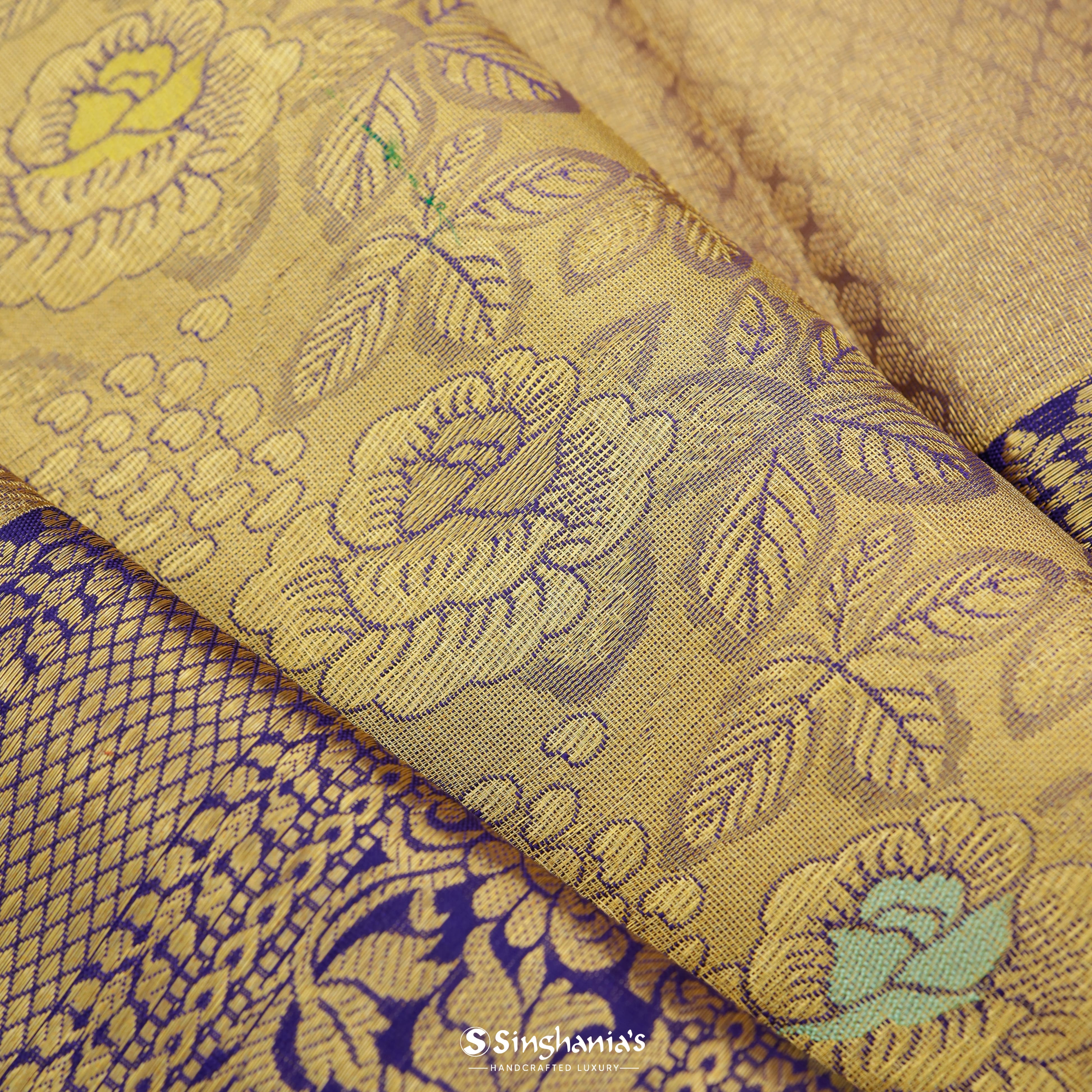 Crayola Yellow Kanjivaram Silk Saree With Floral Jaal Pattern