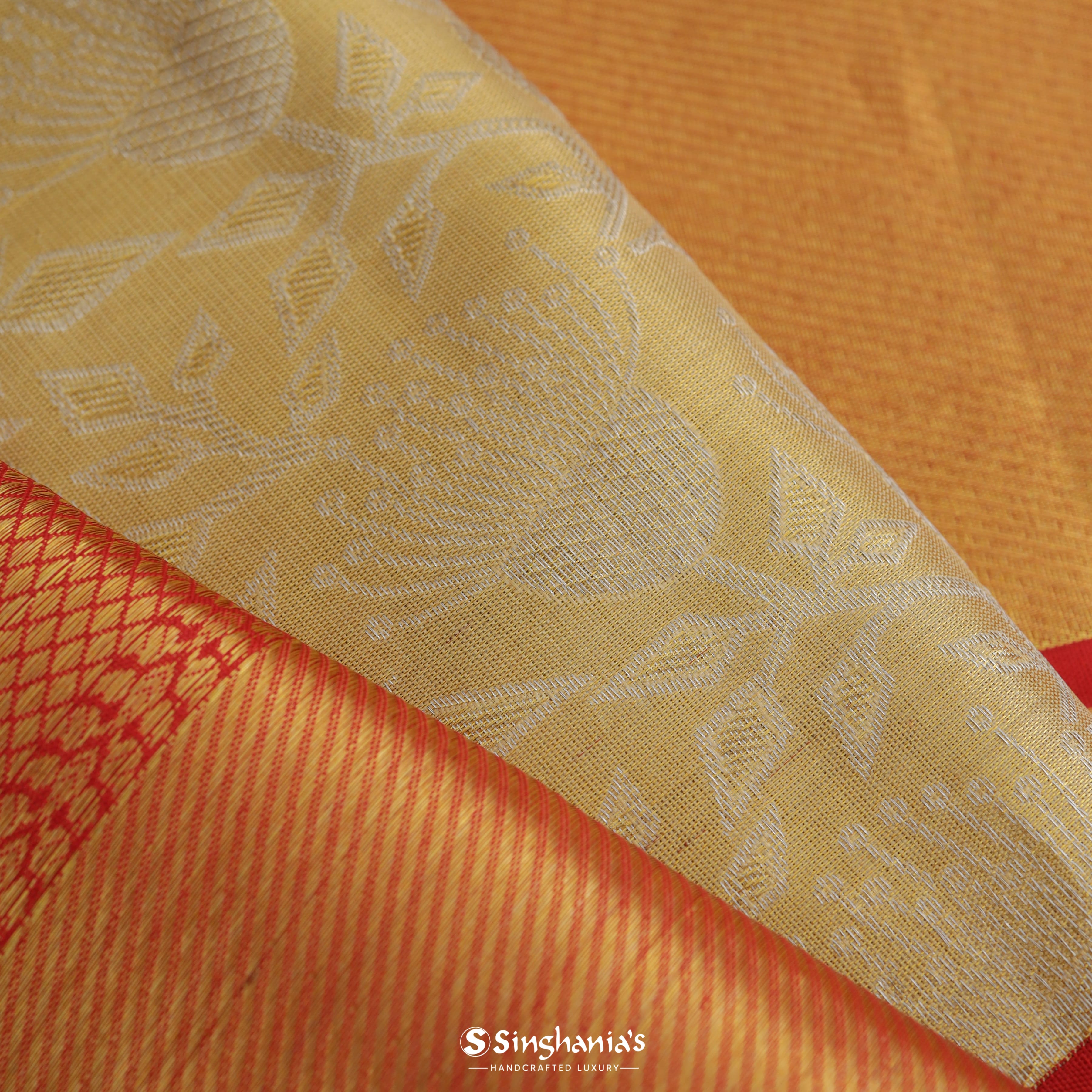 Crayola Yellow Kanjivaram Silk Saree With Floral Jaal Design