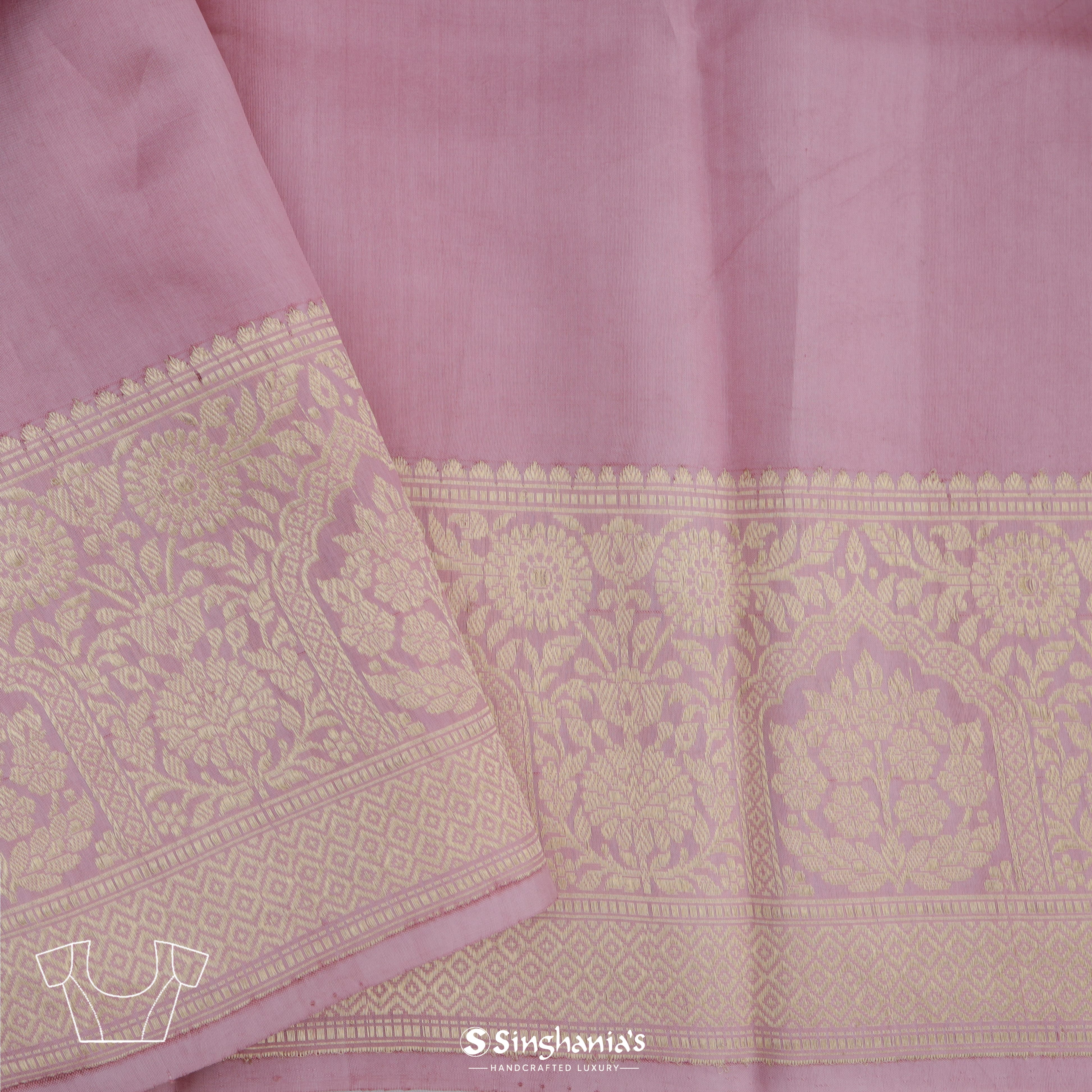 Carnation Pink And Blue Ombre Silk Banarasi Saree With Mangai Motifs