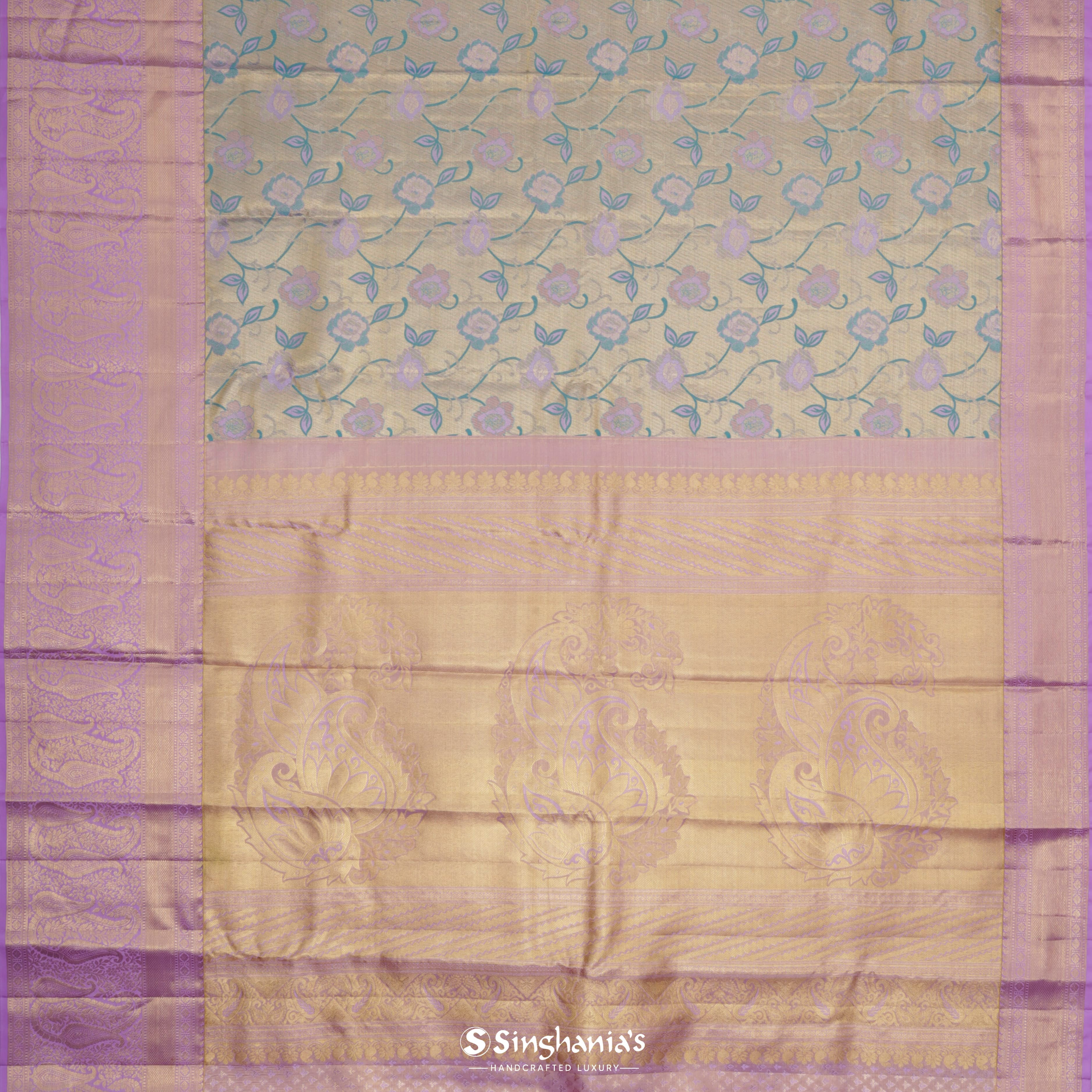 Mellow Yellow Kanjivaram Silk Saree With Floral Jaal Pattern