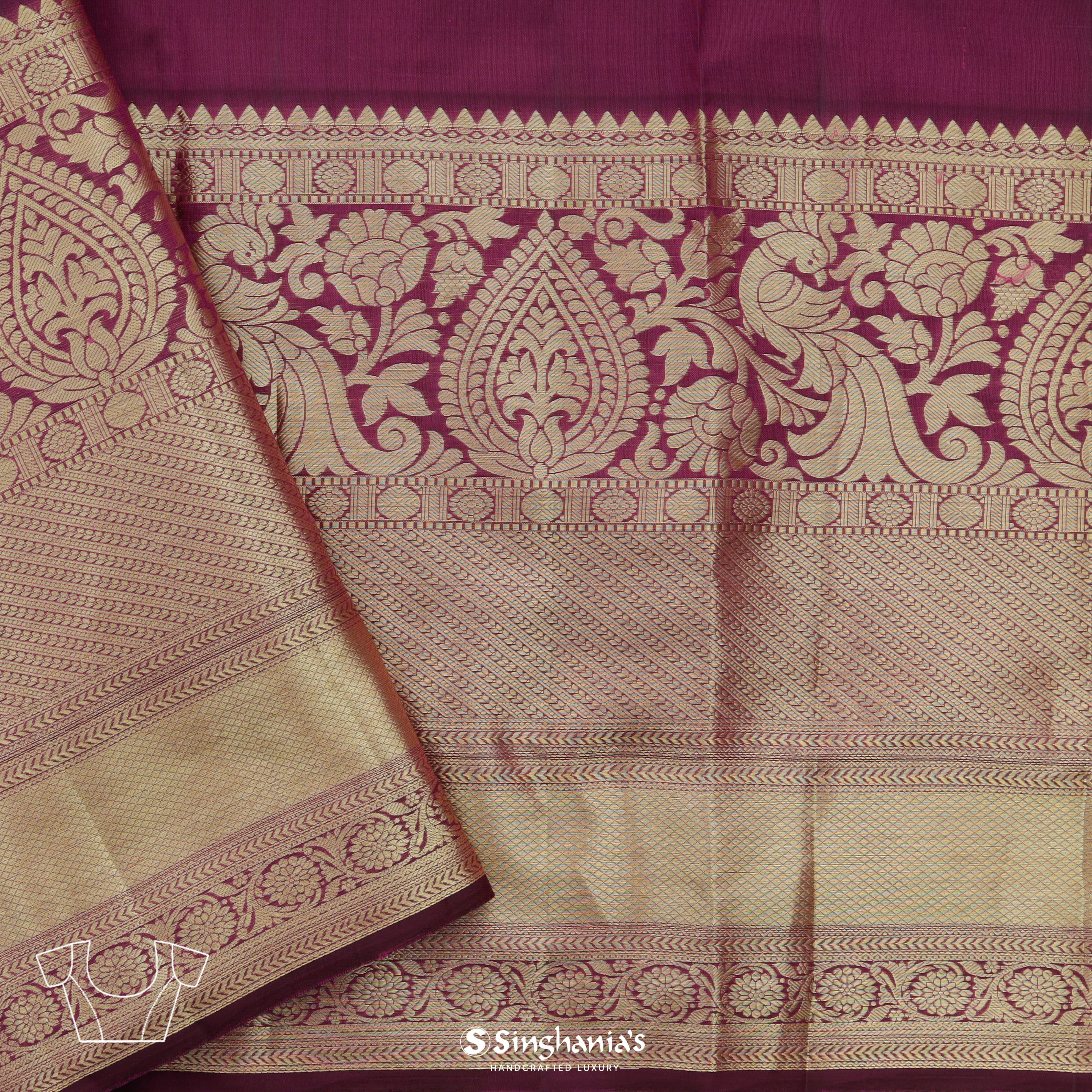 Lavender Rose Kanjivaram Silk Saree With Floral Jaal Pattern