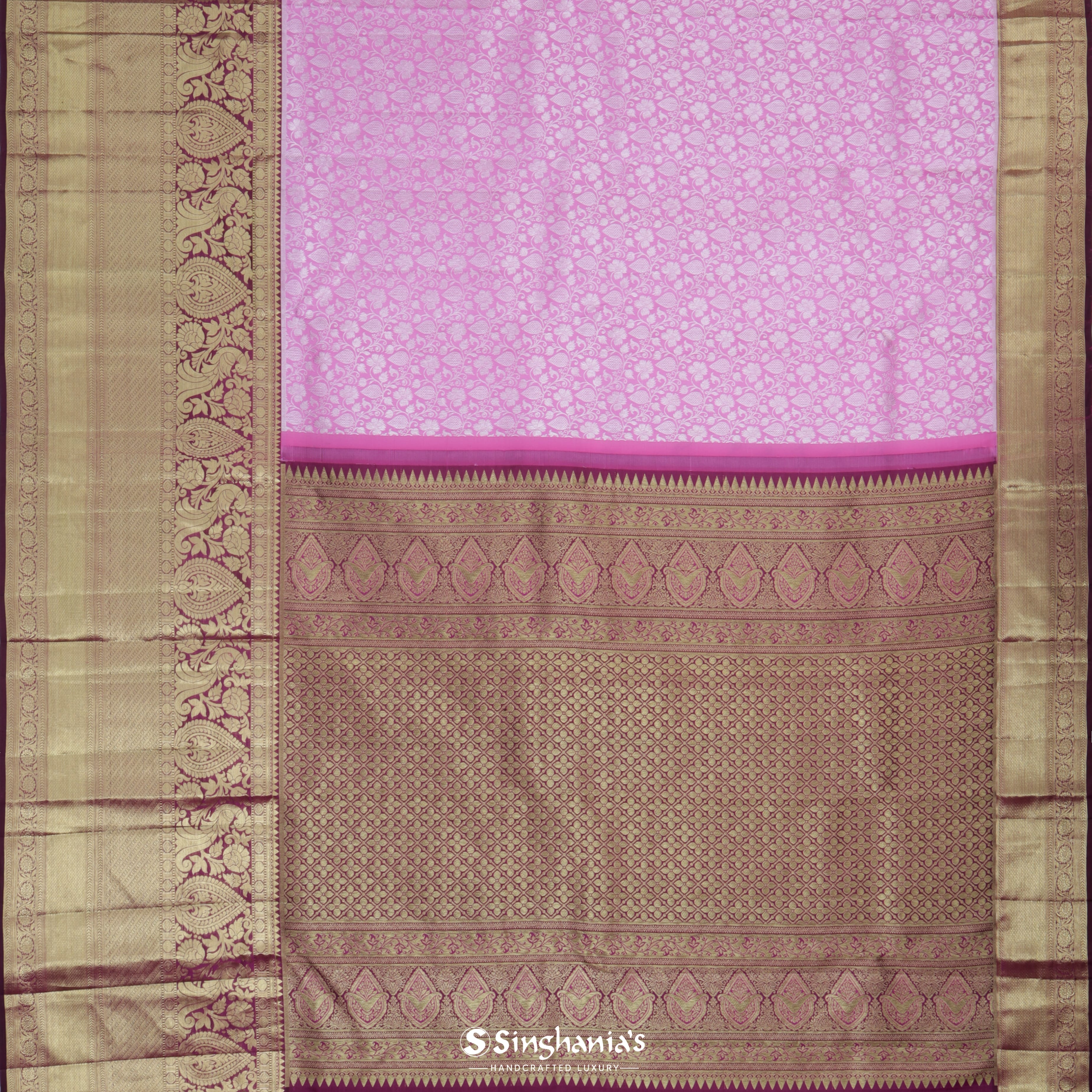Lavender Rose Kanjivaram Silk Saree With Floral Jaal Pattern