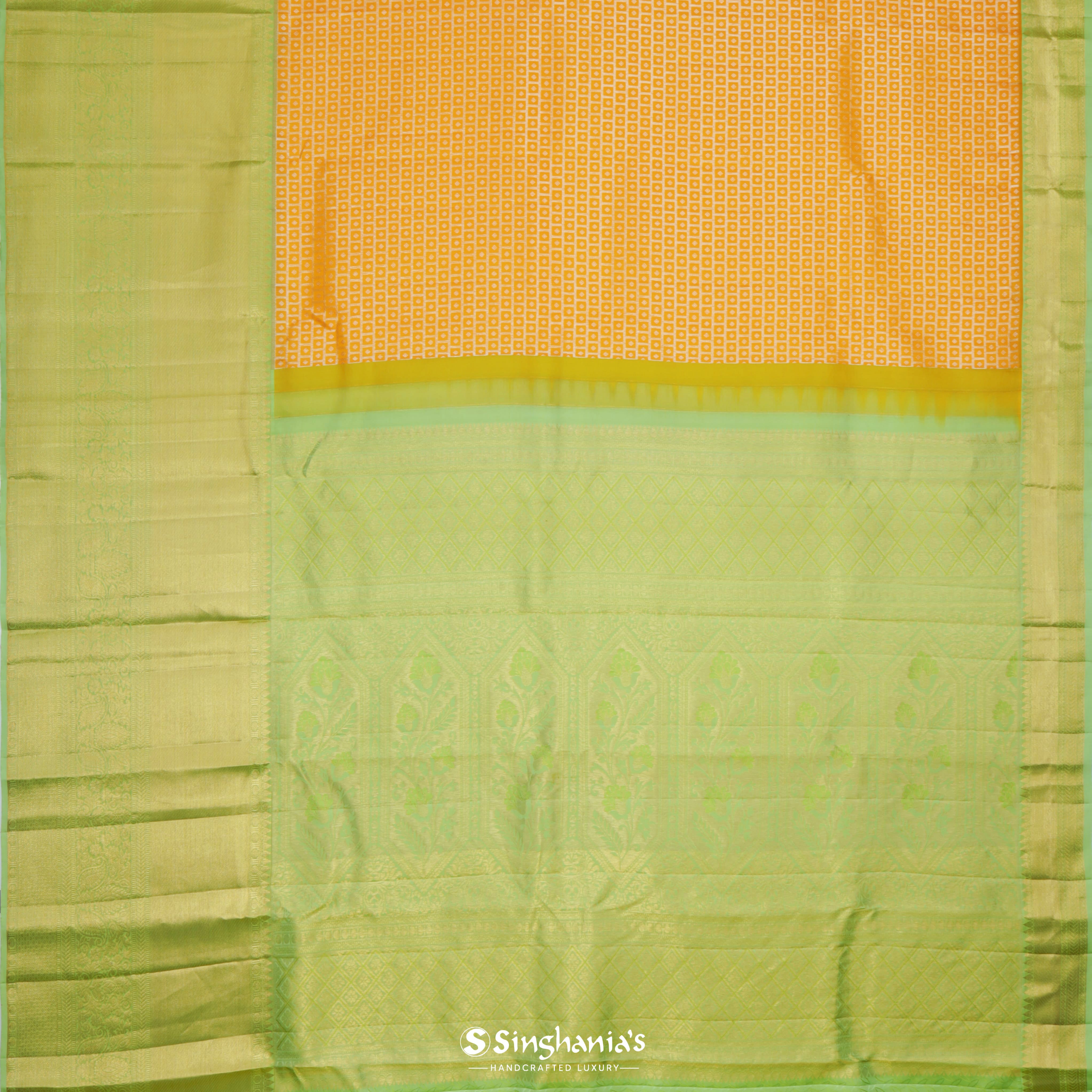 Honey Yellow Kanjivaram Silk Saree With Geometric Pattern