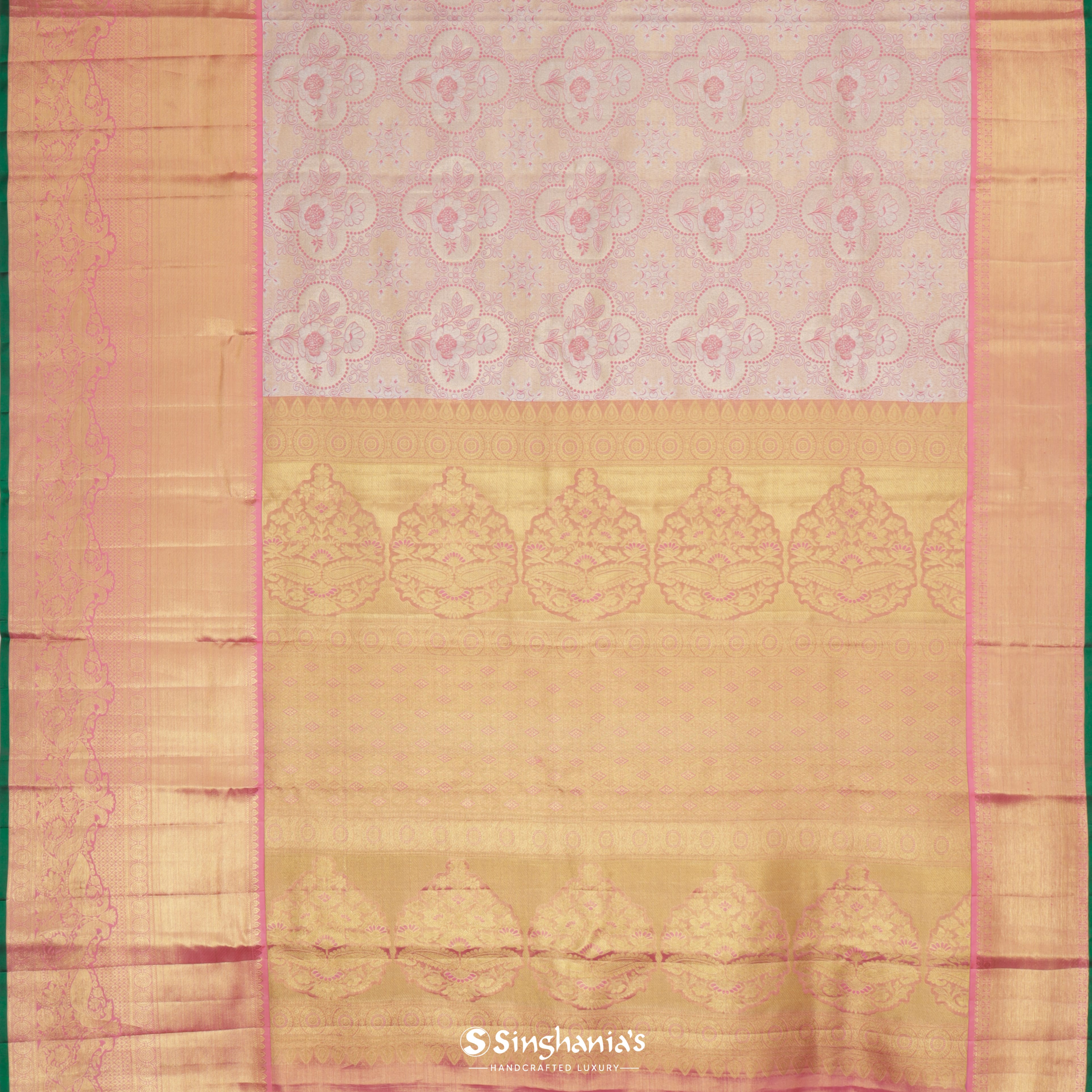 Pale Orange Kanjivaram Silk Saree With Floral Pattern
