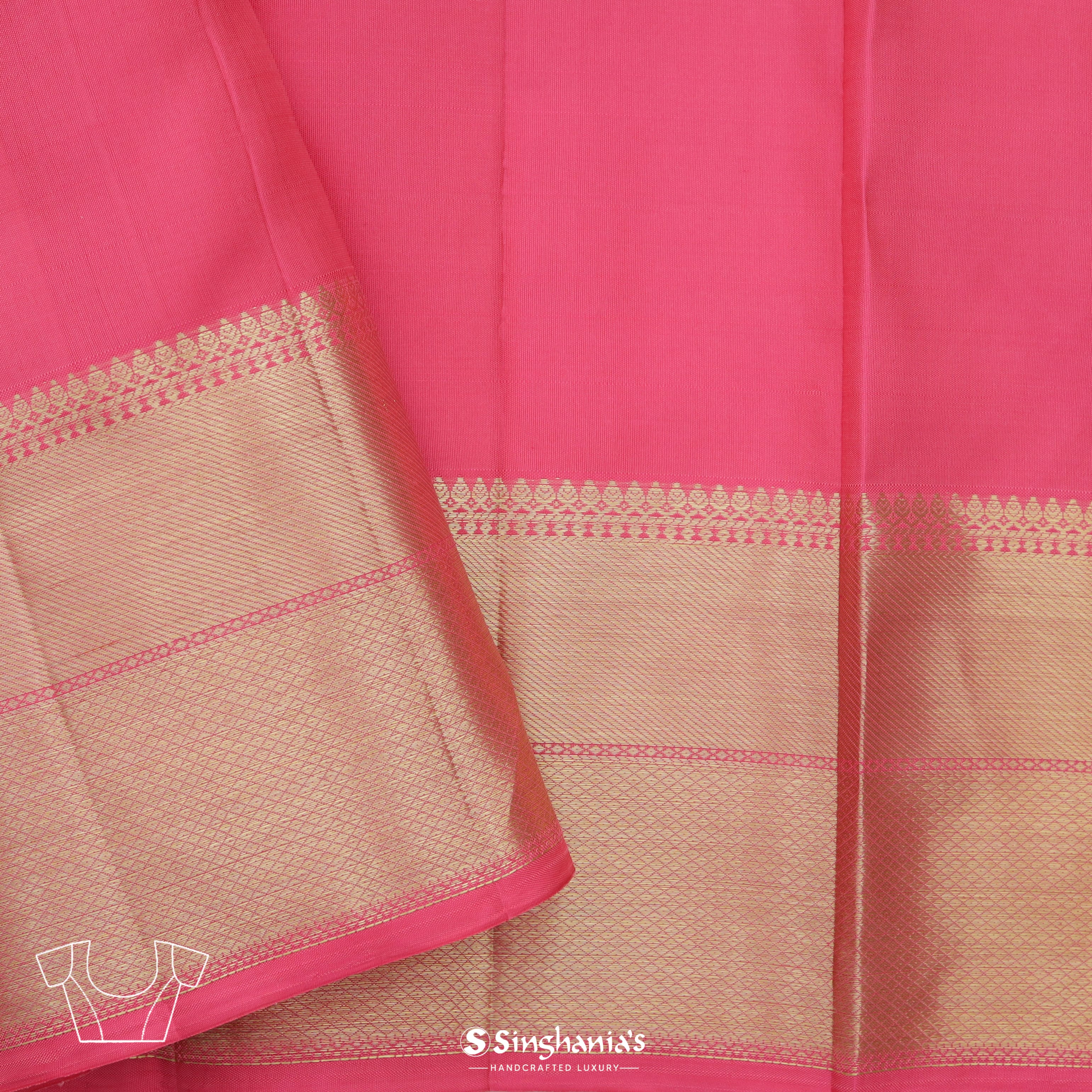 Brink Pink Kanjivaram Silk Saree With Floral Pattern
