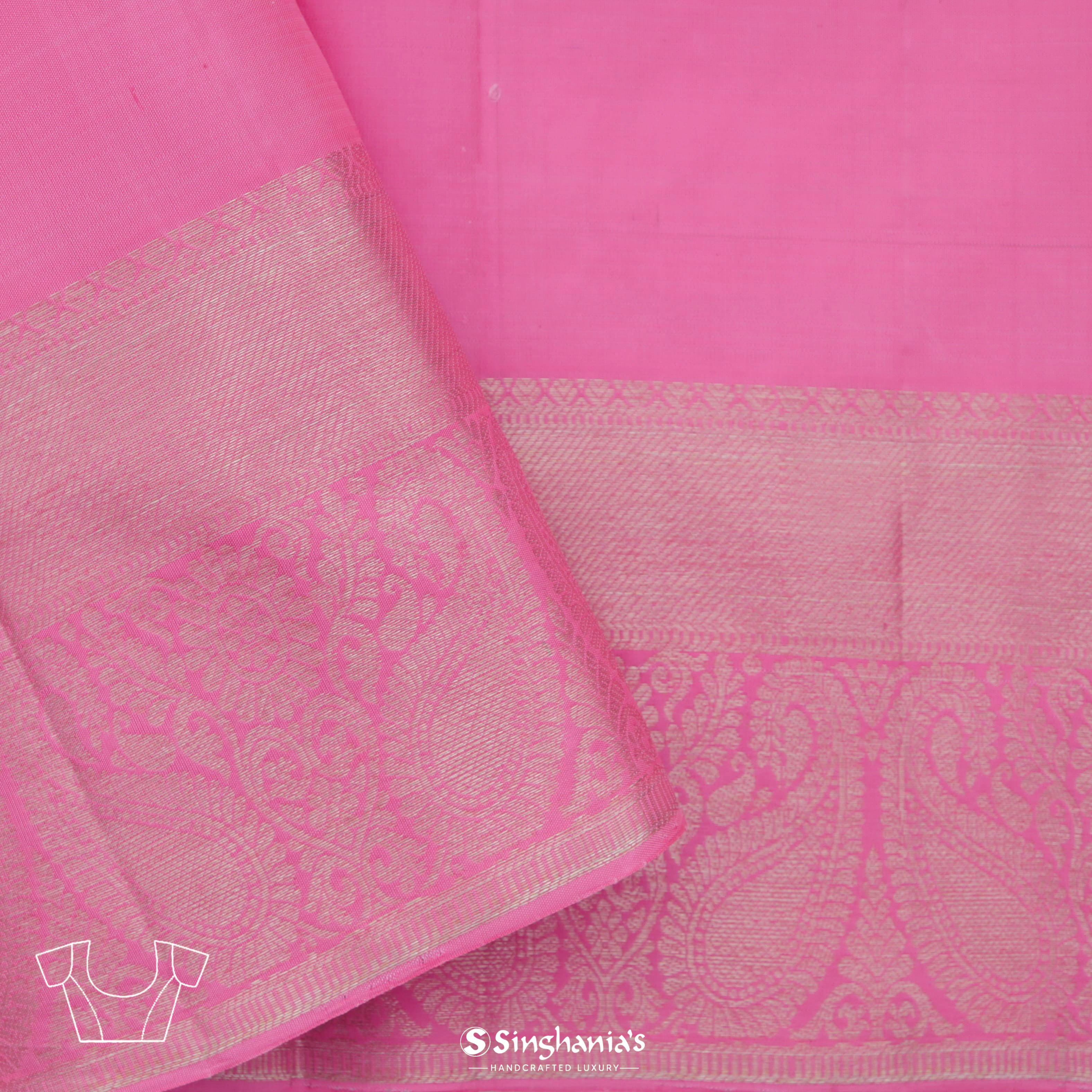 Hot Pink Kanjivaram Silk Saree With Nature Inspired Birds Motif Pattern