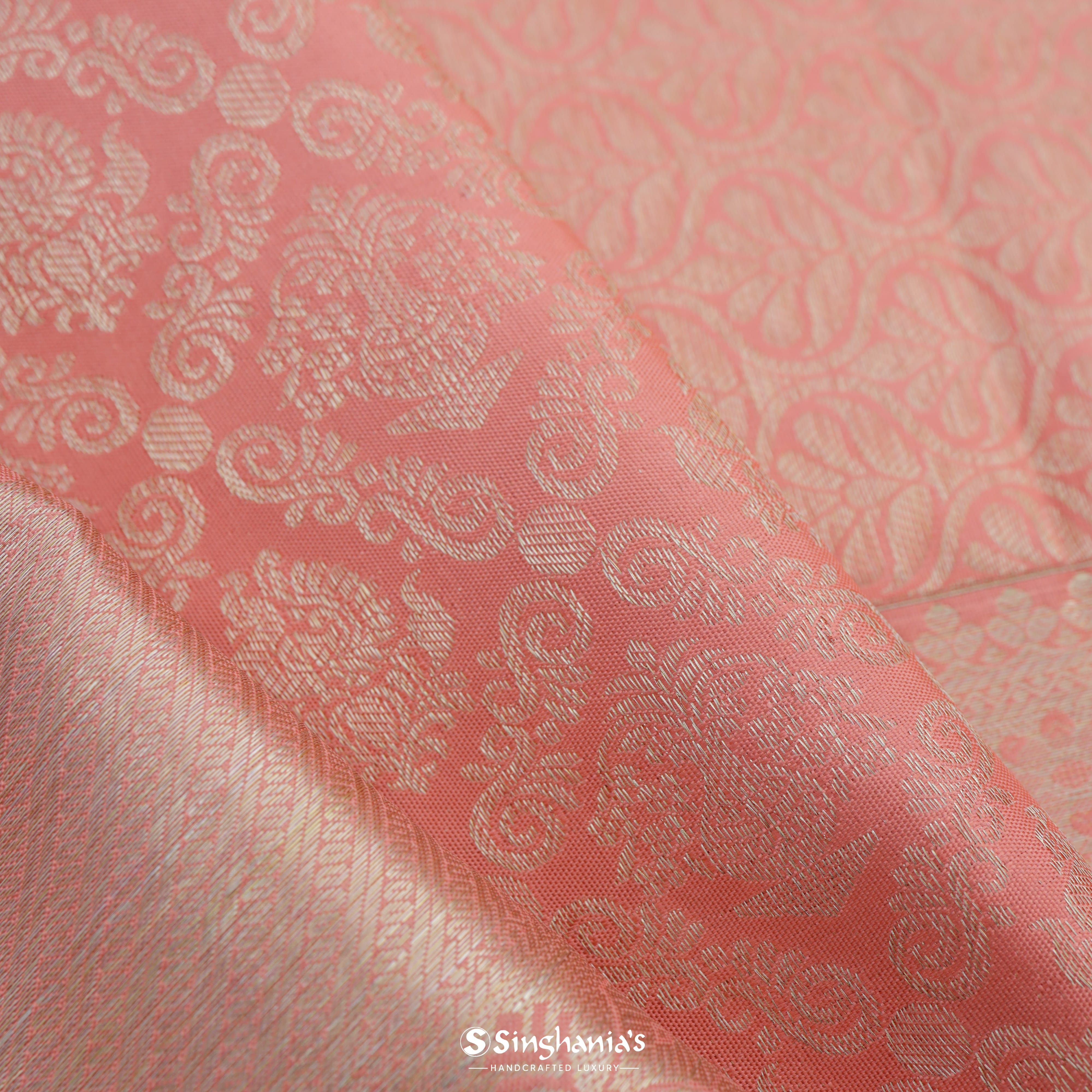 Light Salmon Pink Kanjivaram Silk Saree With Nature Inspired Motif Pattern