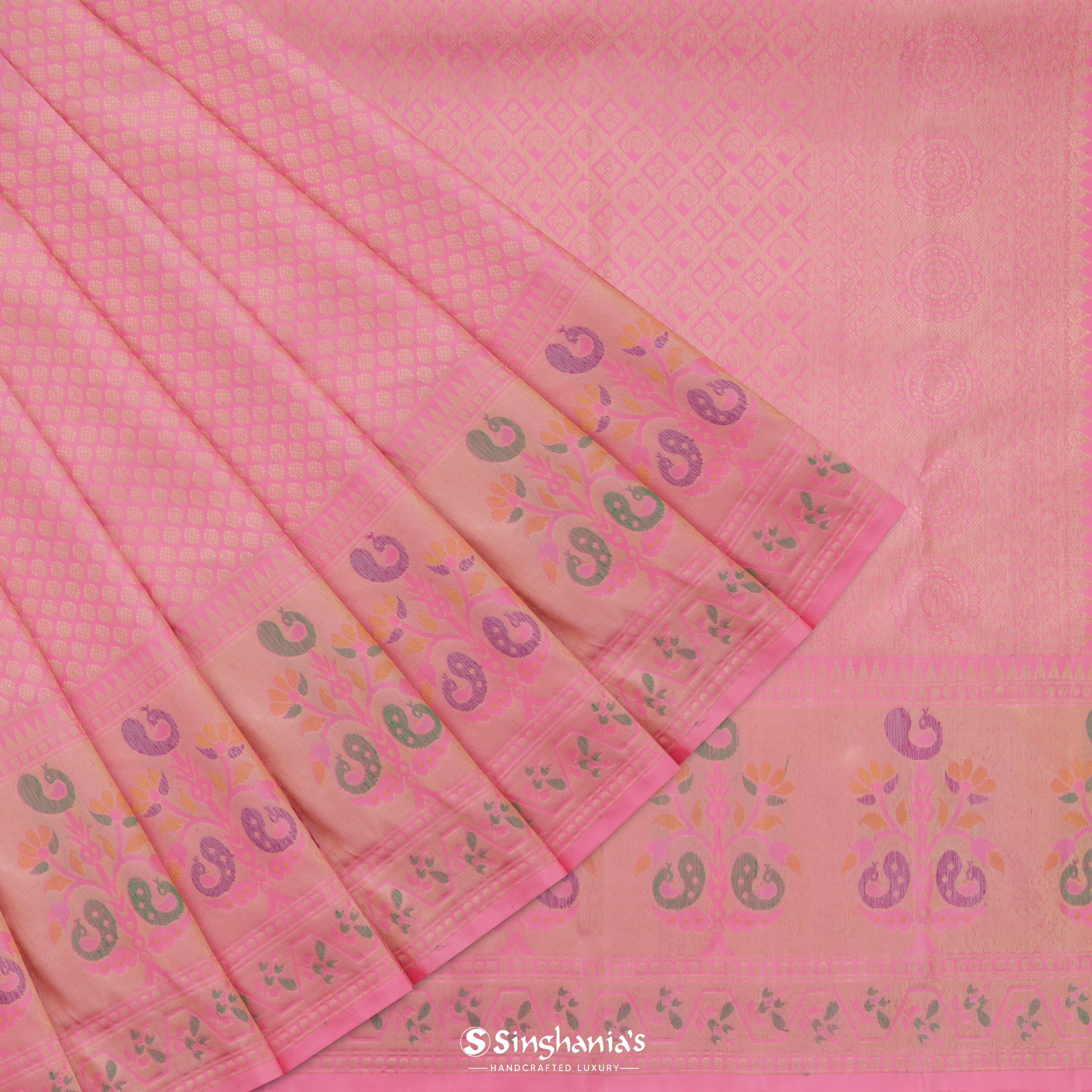 Rose Pink Kanjivaram Silk Saree With Tiny Buttis