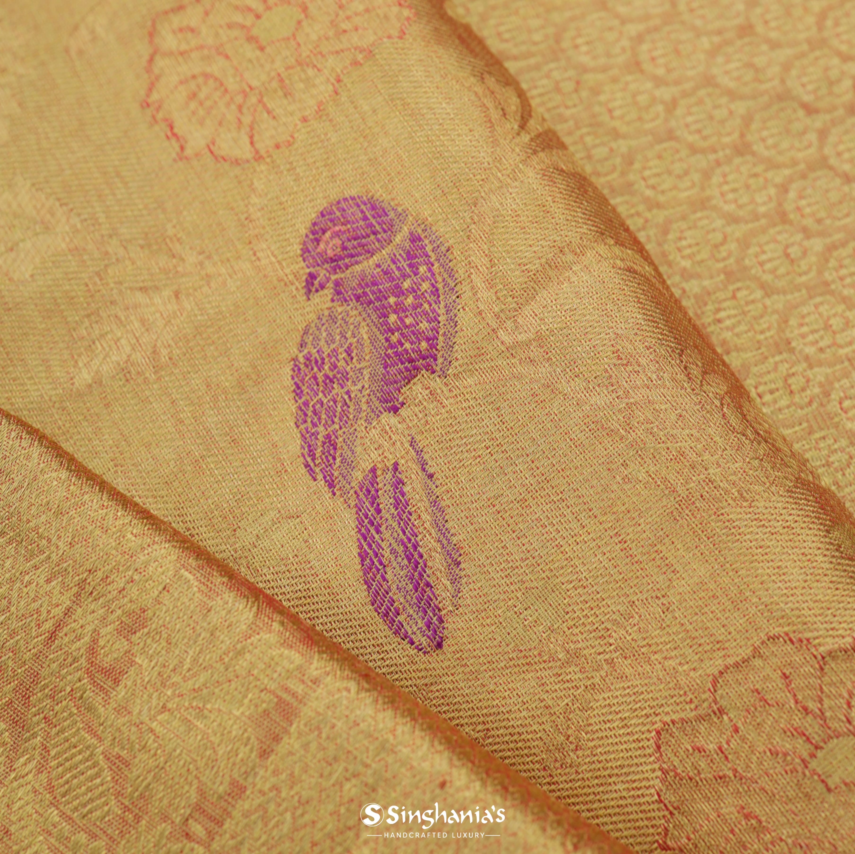 Arylide Yellow Kanjivaram Silk Saree With Nature Inspired Bird Motif Pattern