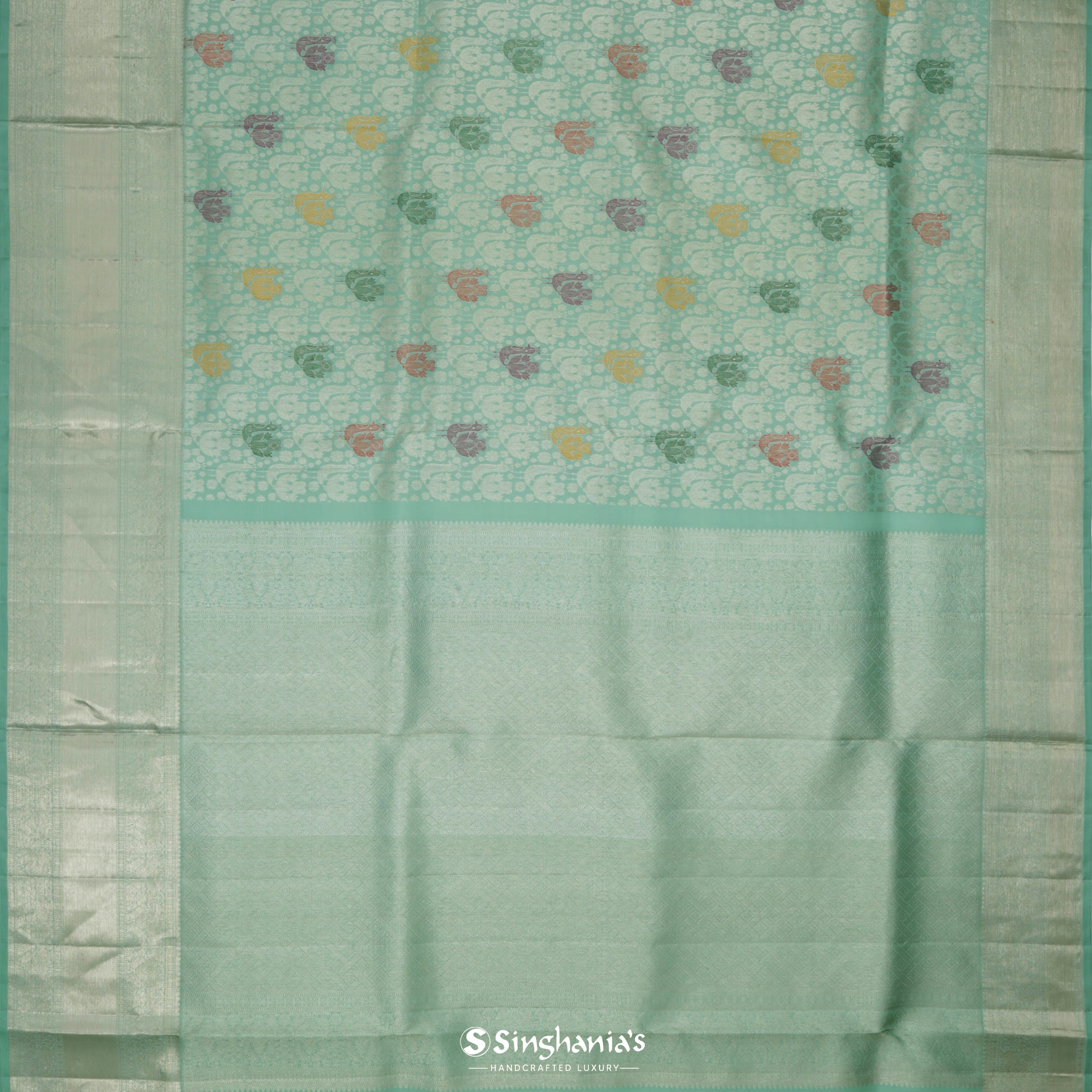 Mint Green Kanjivaram Silk Saree With Nature Inspired Bird Motif Pattern