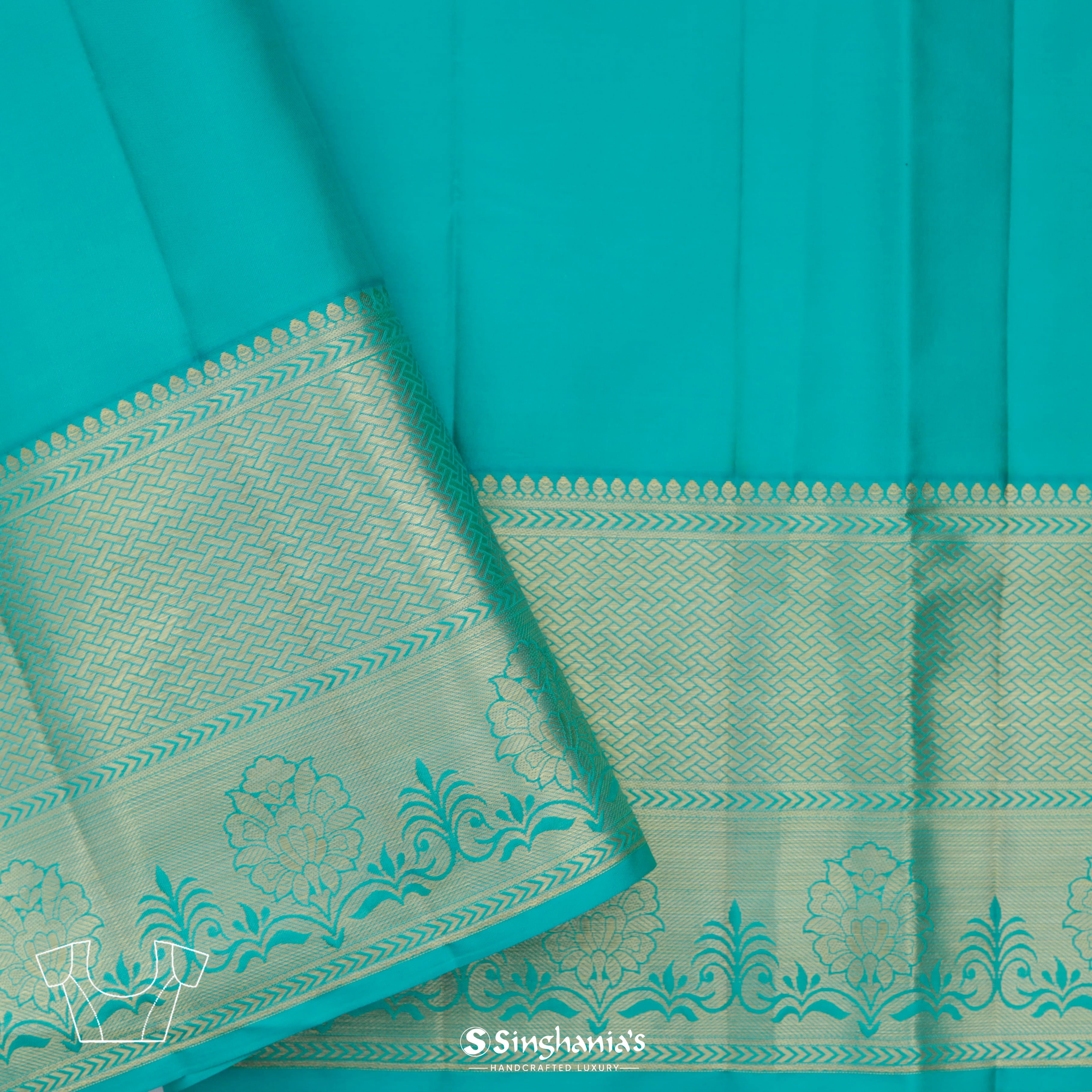 Aqua Green Kanjivaram Silk Saree With Floral Pattern