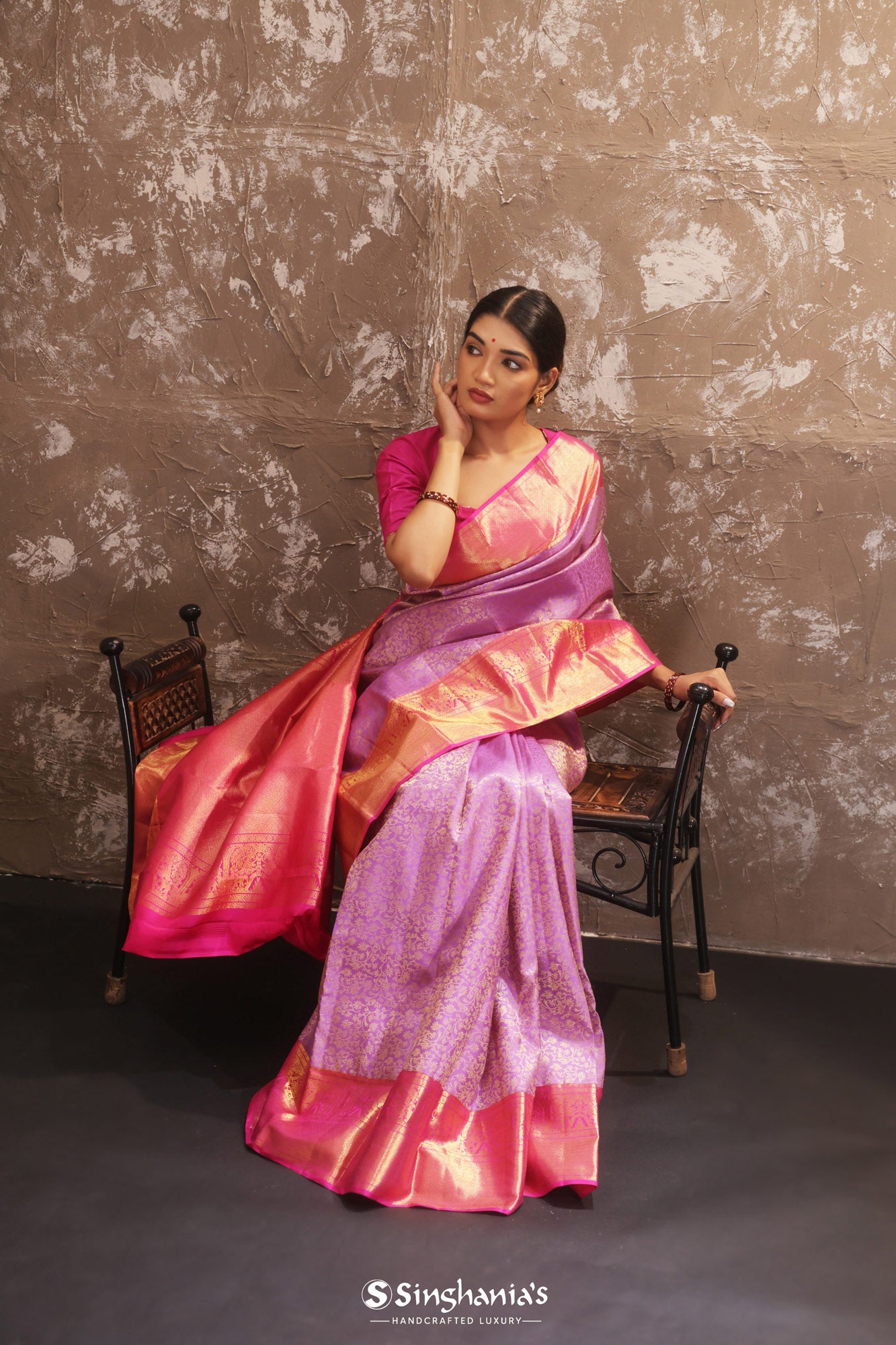 Lilac Kanjivaram Silk Saree With Floral Design