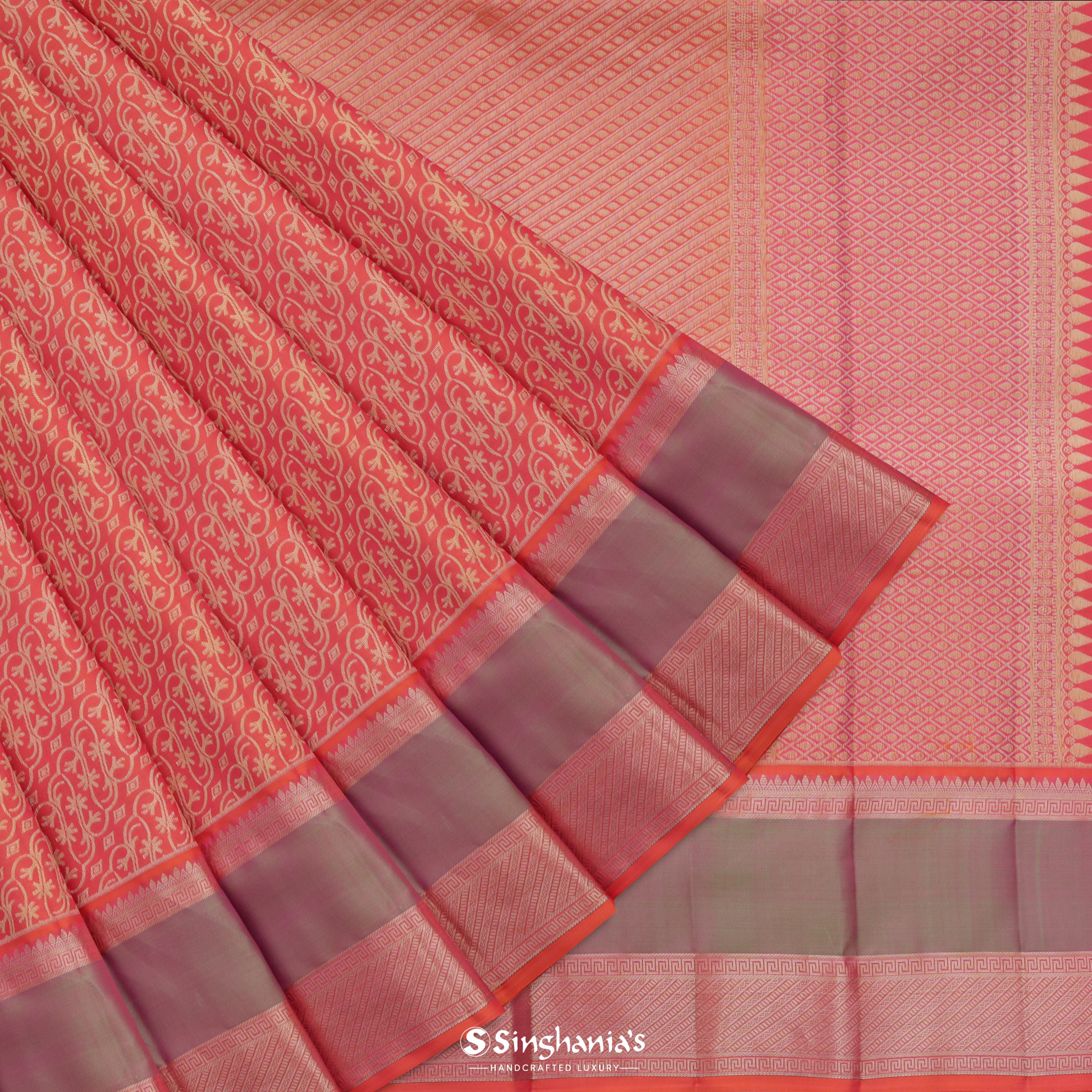 Amarnath Red Kanjivaram Silk Saree With Jaal Design
