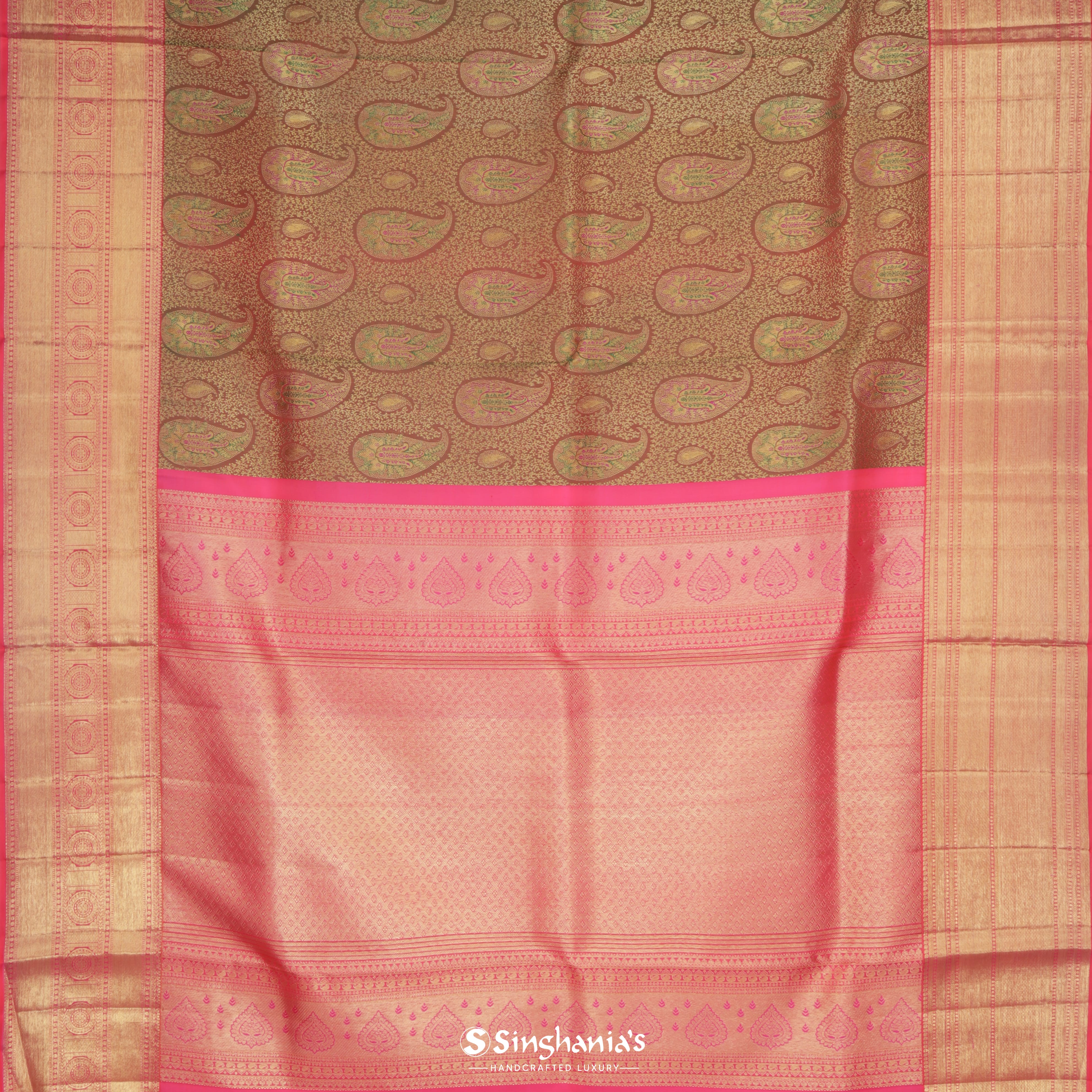Chocolate Brown Kanjivaram Silk Saree With Mangai Motif Pattern