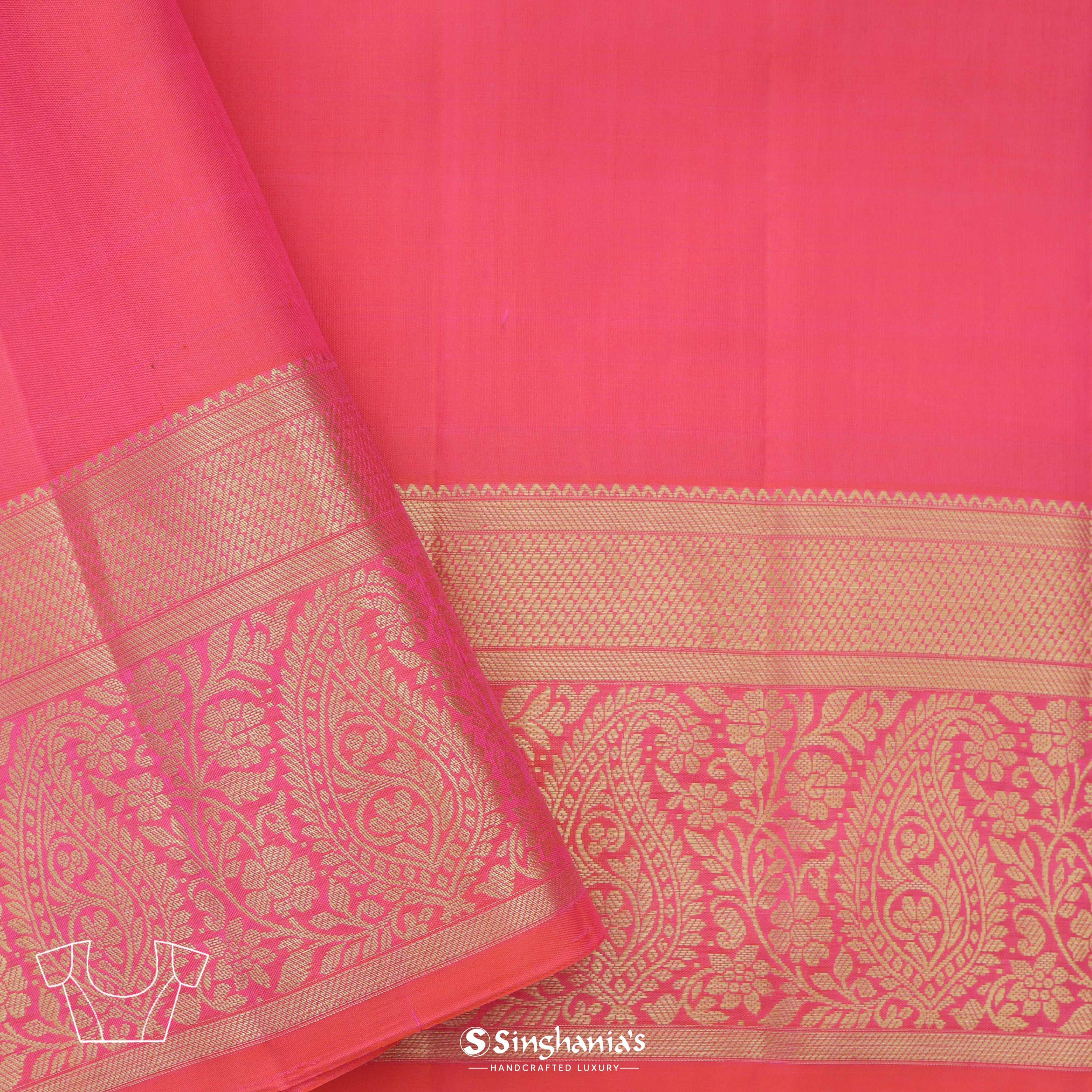 Punch Pink Kanjivaram Silk Saree With Floral Pattern