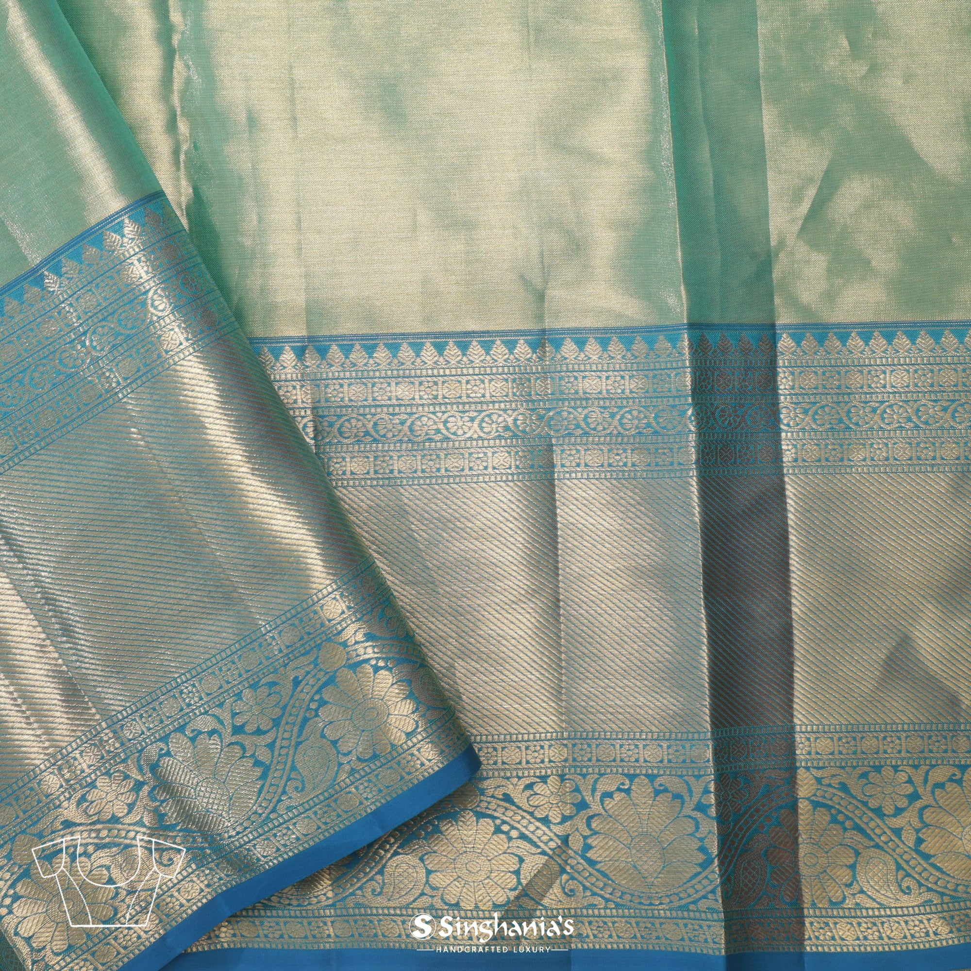 Viridian Green Kanjivaram Silk Saree With Floral Design