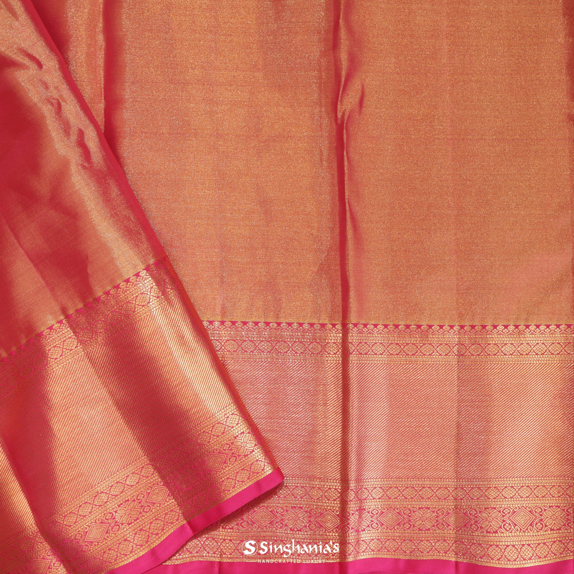 Honey Beige Tissue Kanjivaram Silk Saree With Floral Design