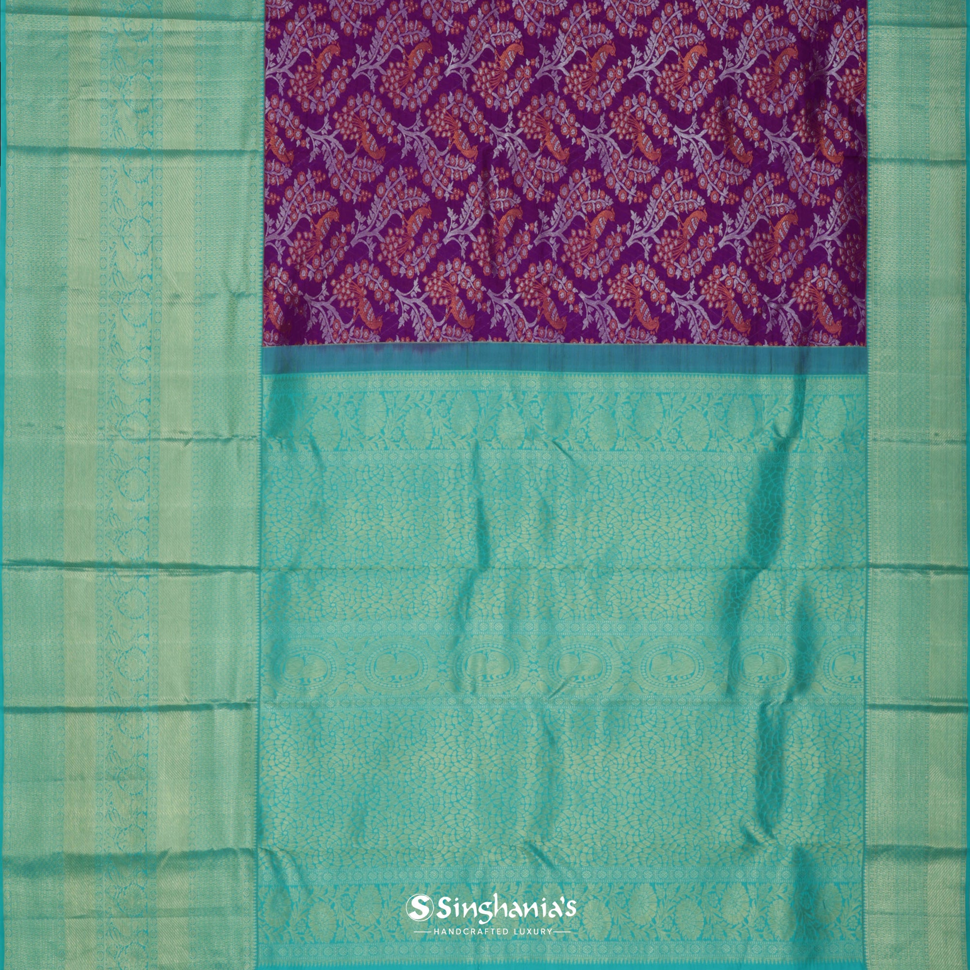 Dark Magenta Purple Kanjivaram Saree With Floral Jaal Weaving