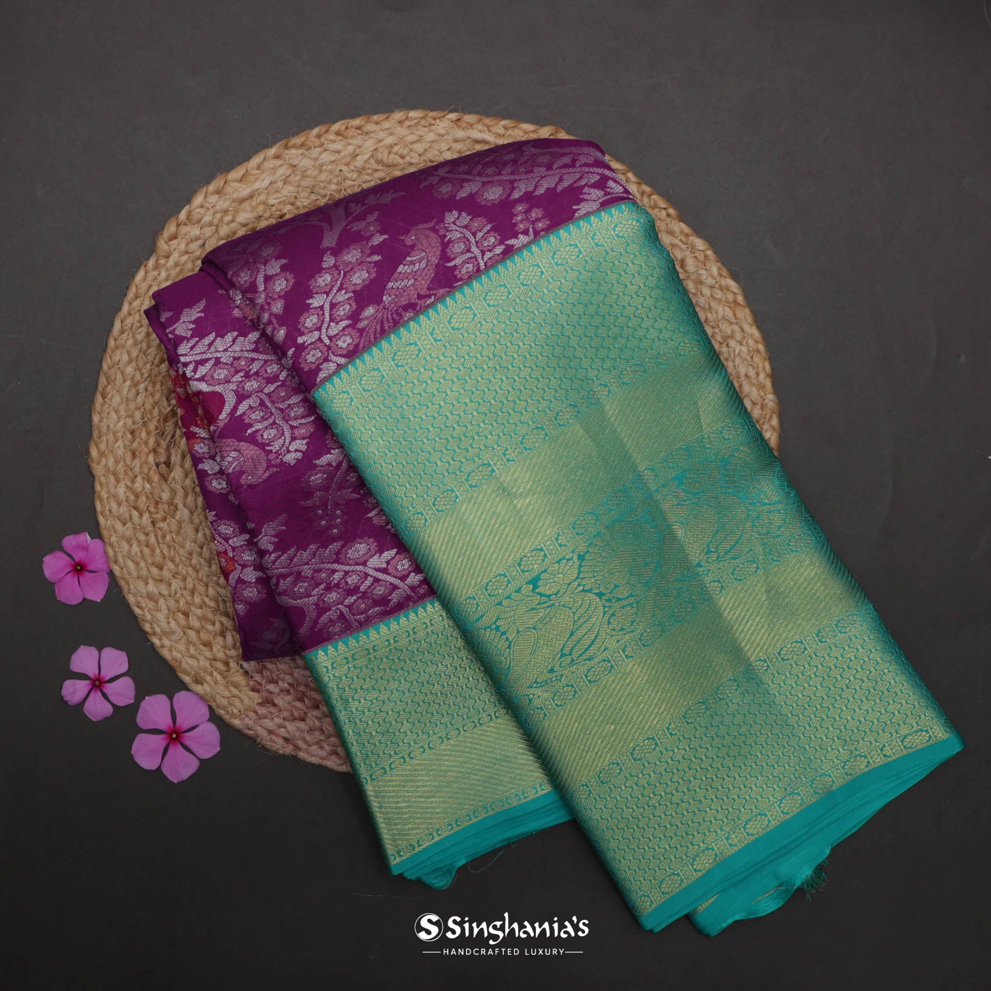 Dark Magenta Purple Kanjivaram Saree With Floral Jaal Weaving