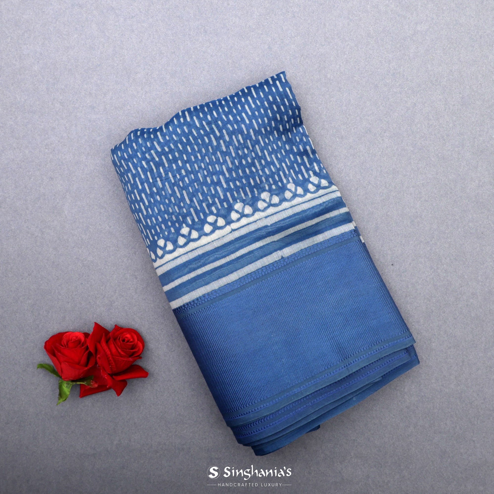 Polynesian Blue Printed Chanderi Silk Saree With Geometrical Design
