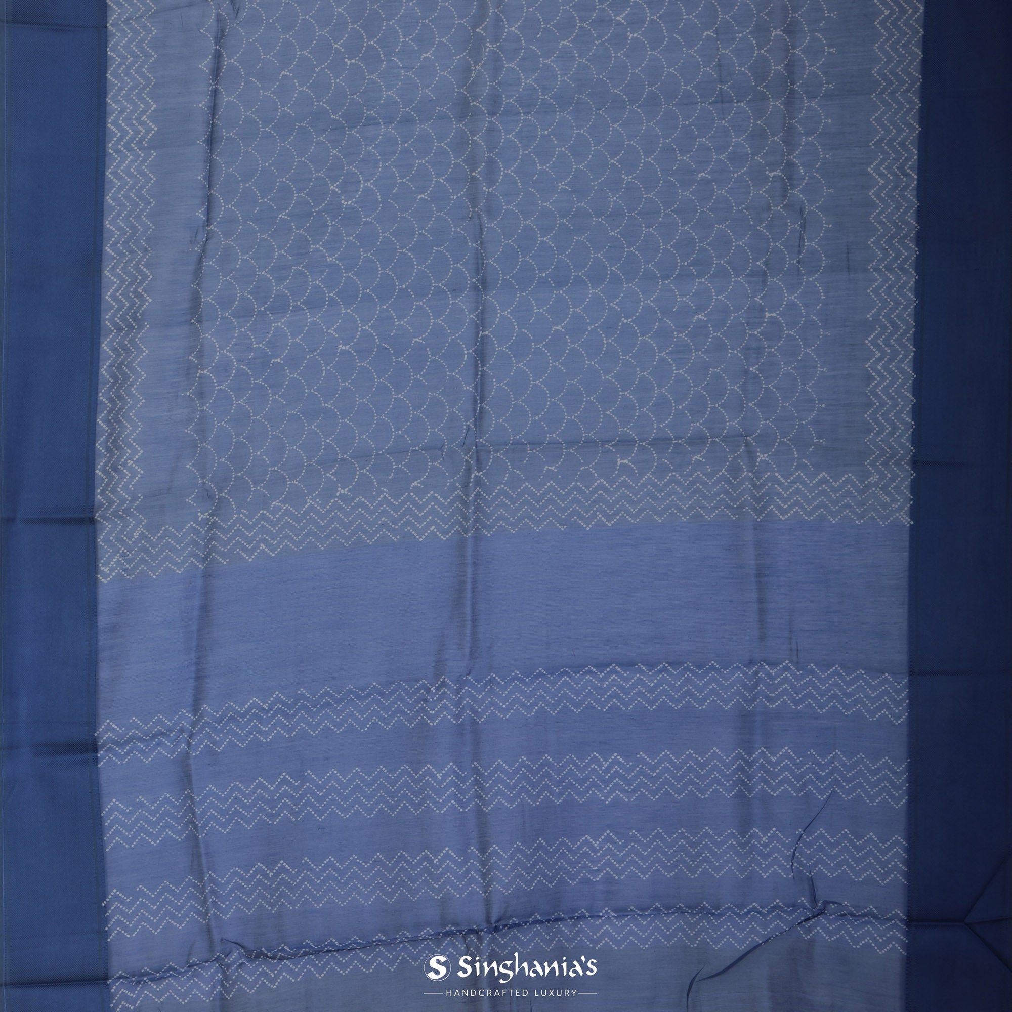 Royal Blue Printed Chanderi Silk Saree With Scallop Jaal Design